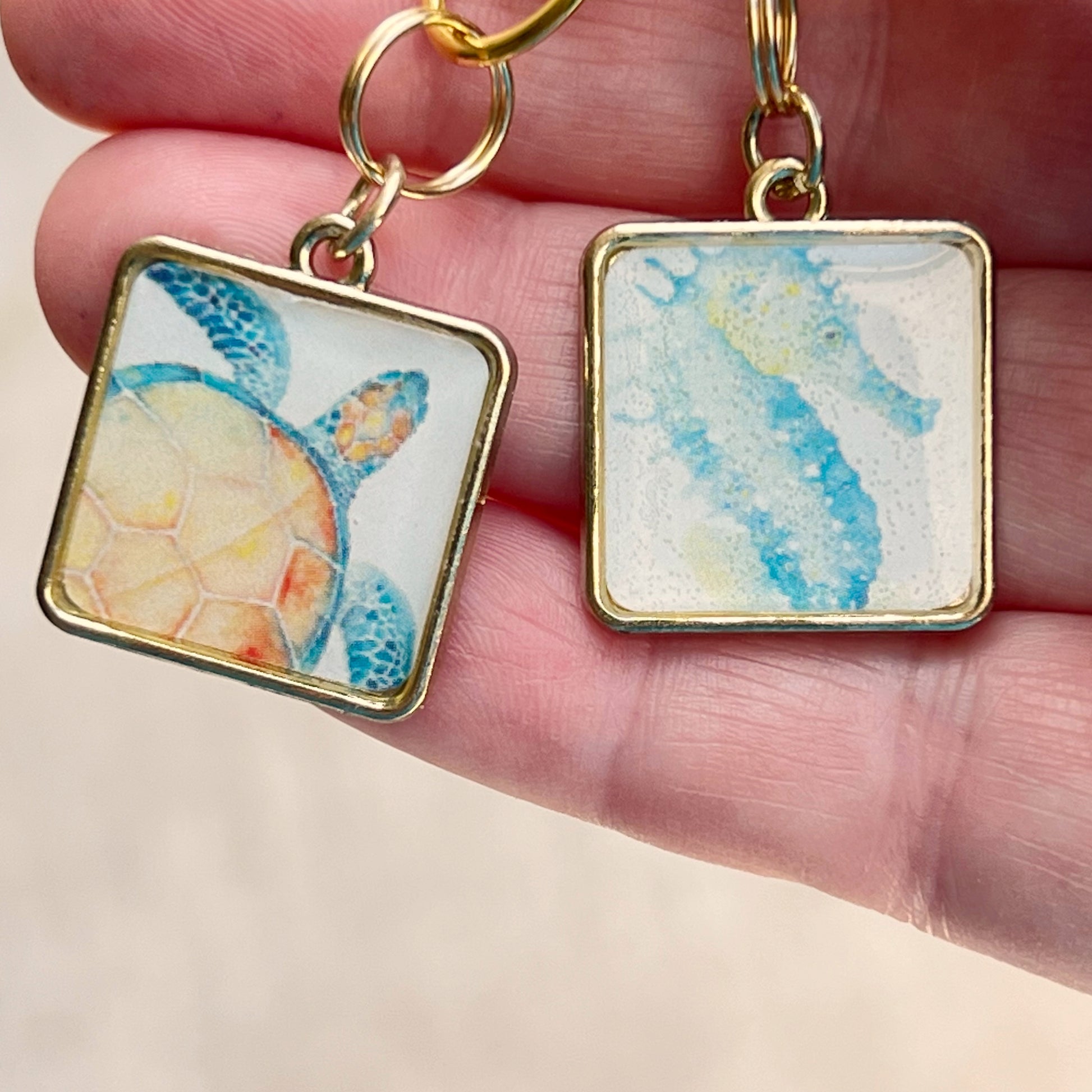 Turtle and Seahorse Zipper Pull Keychain Charm Set of 2