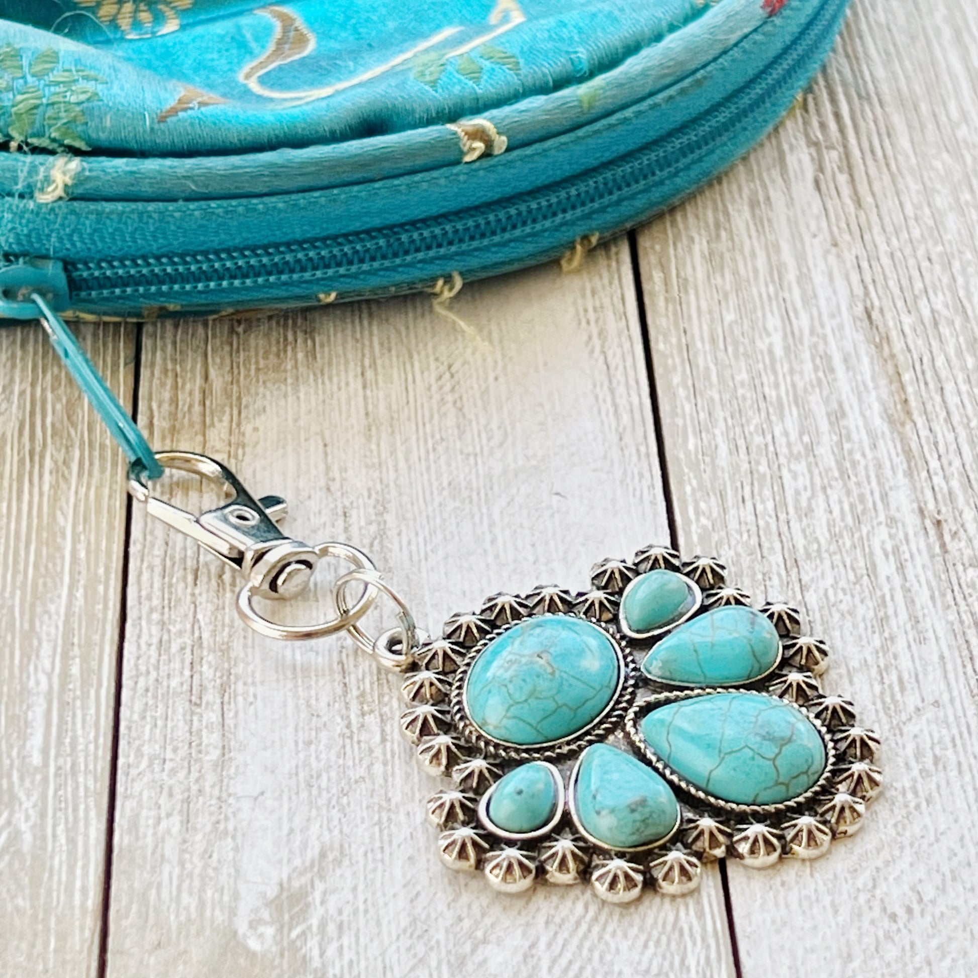 Turquoise Western Zipper Pull Handbag Charm