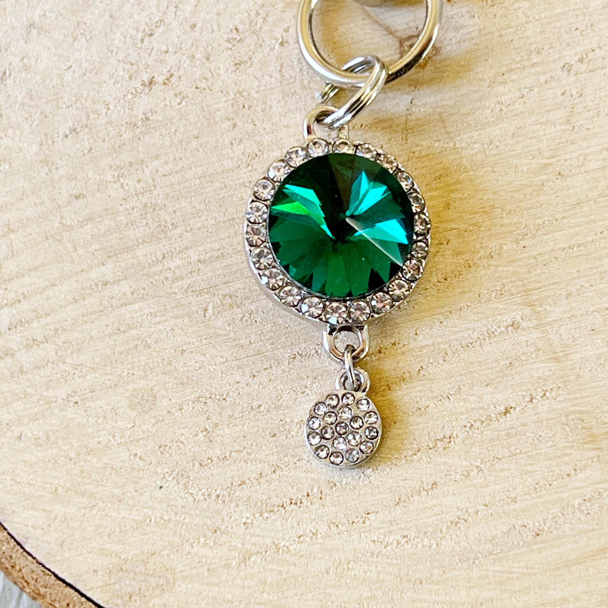 Green Zipper Pull Keychain Charm with Rhinestones