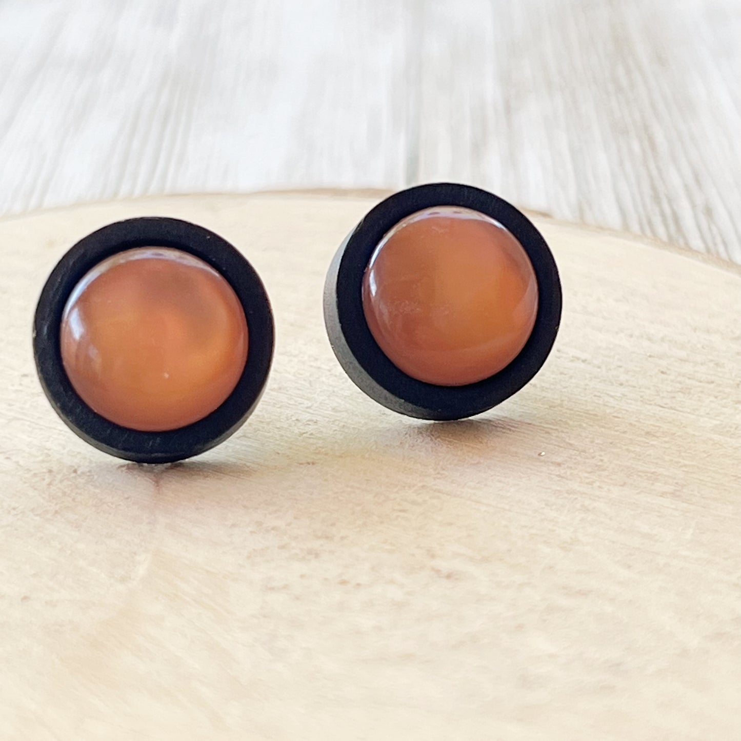 Brown Resin Black Wood Unisex Stud Earrings - Stylish & Versatile Accessories