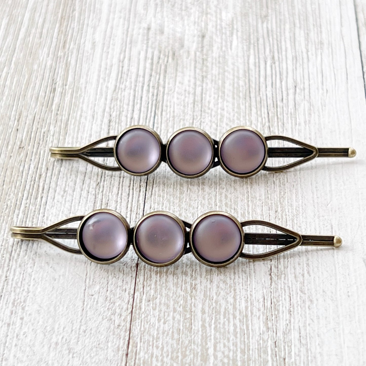 Satin Purple Rhinestone Hair Pins