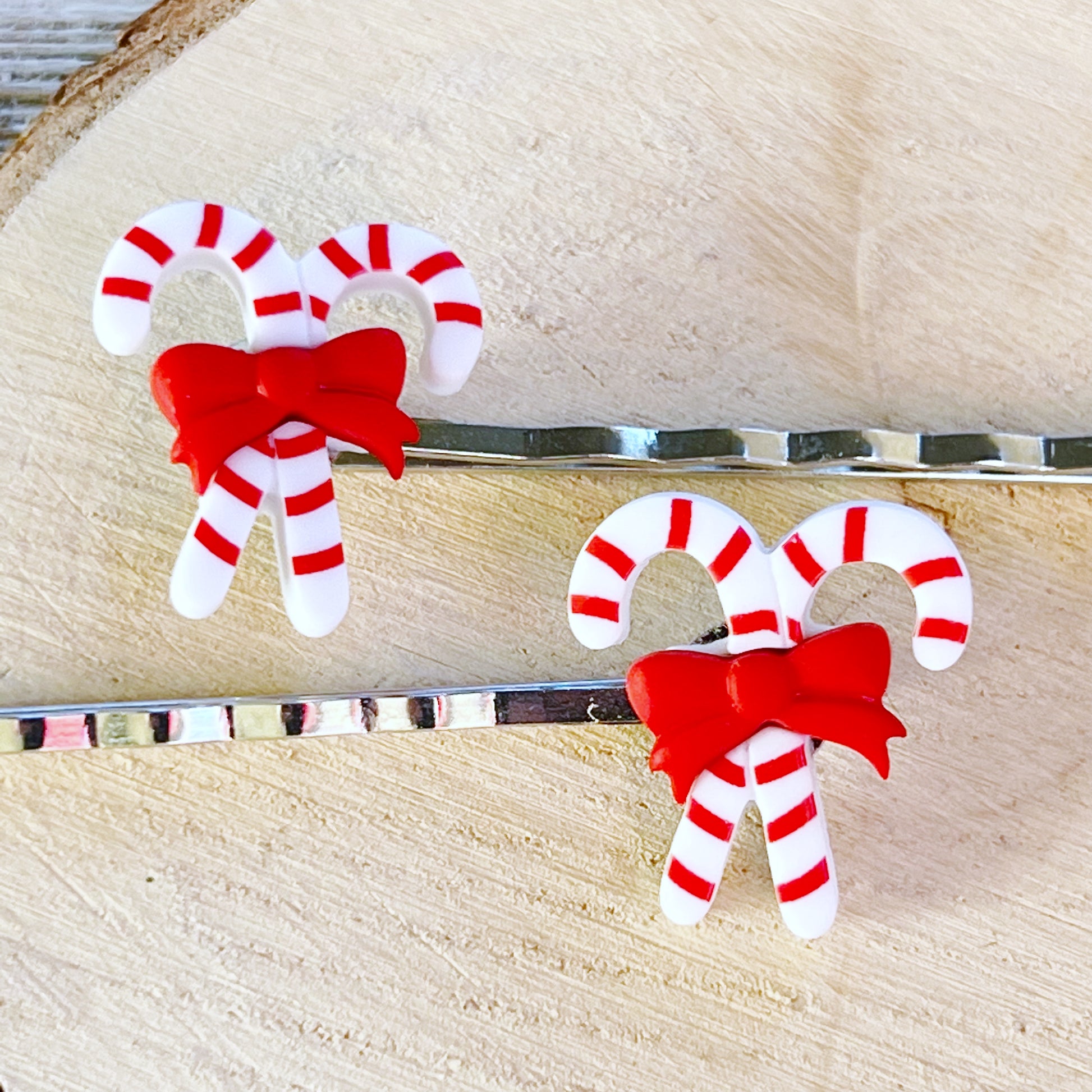 Candy Canes with Red Bow Bobby Pins - Sweet Holiday Accessories for Festive Hairstyles