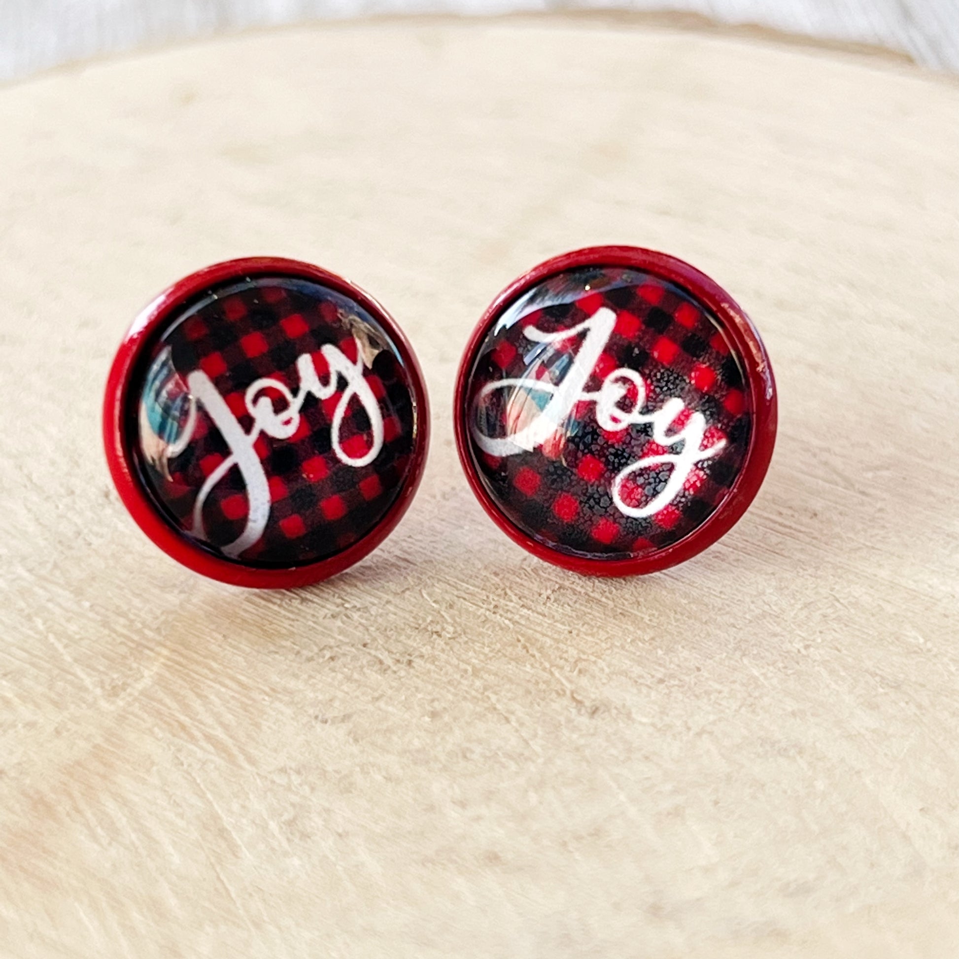 Red & Black Buffalo Plaid Christmas Stud Earrings: Festive Joyful Accents for Holiday Cheer