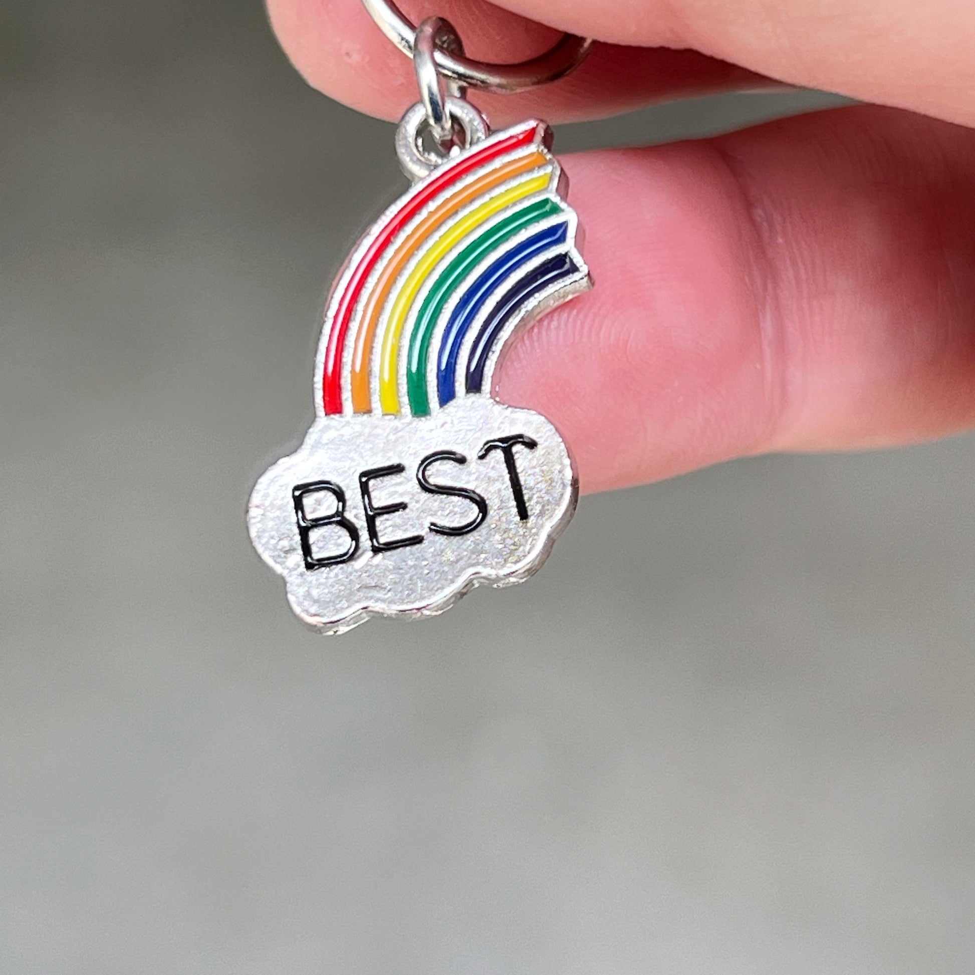 Rainbow Best Friends Zipper Pull Keychain Charm with Rhinestones