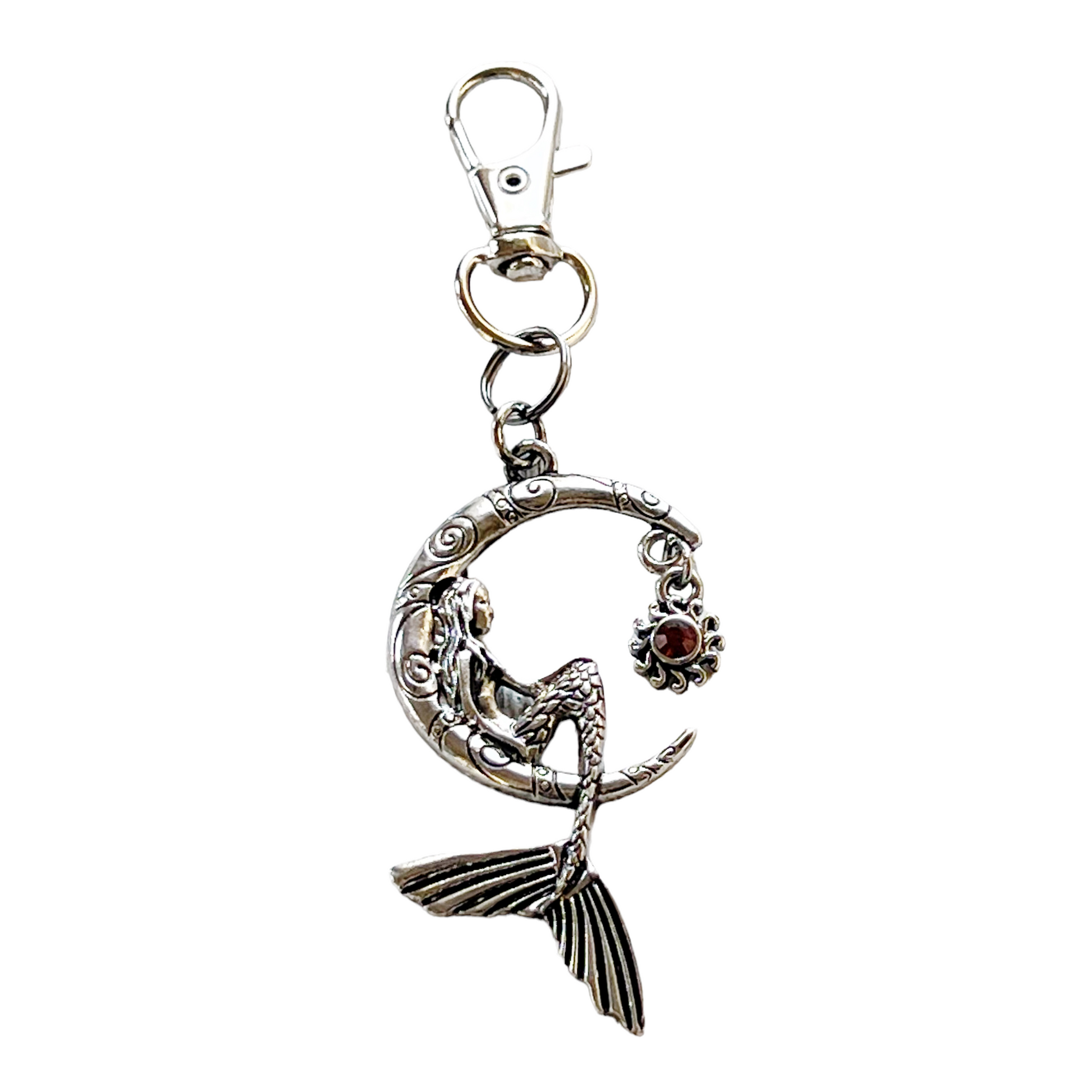 Silver Mermaid Crescent Moon Purse Charm with Rhinestone Sun