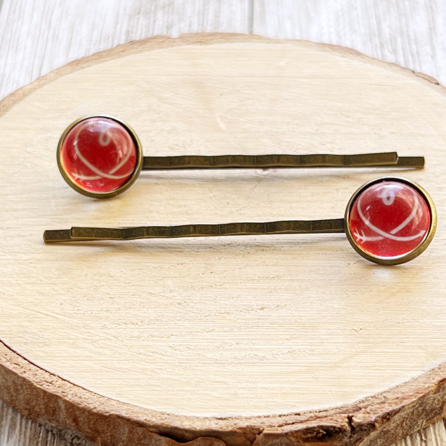 Red and White Heart Hair Pins