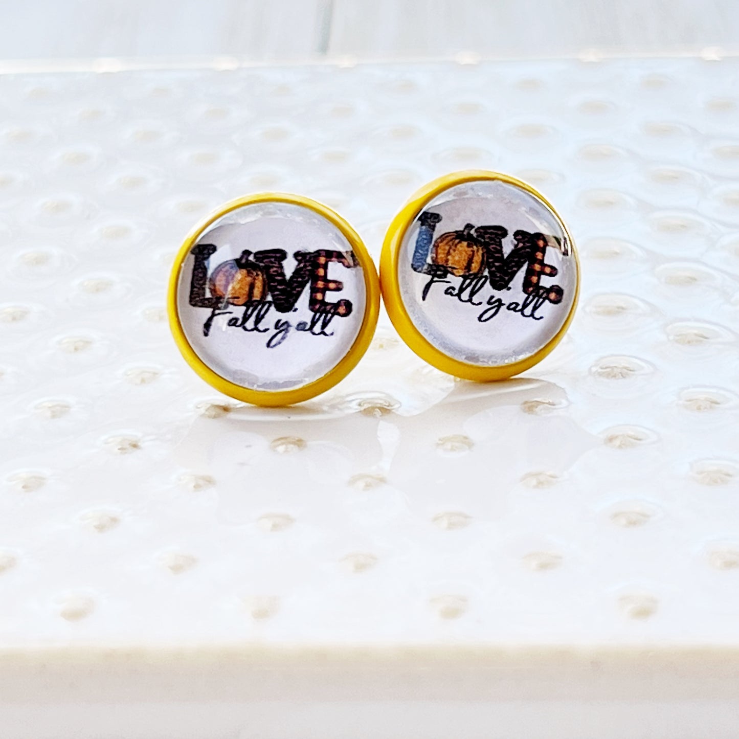 Love Fall Y’all Pumpkin Yellow Stud Earrings - Festive & Stylish Accessories