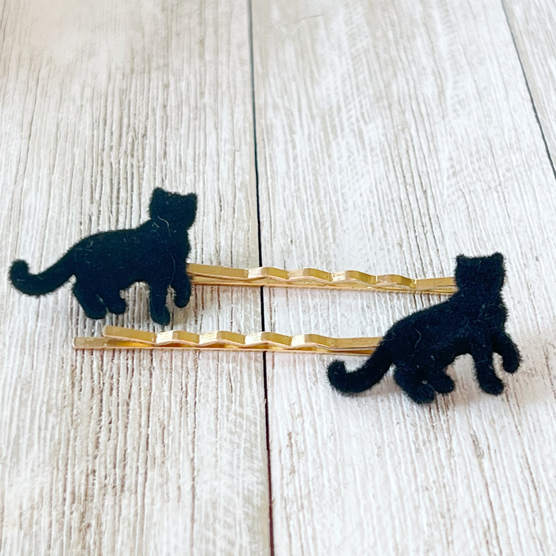 Black Felted Cat Hair Pins - Quirky Accessories for Feline-Inspired Hairstyles