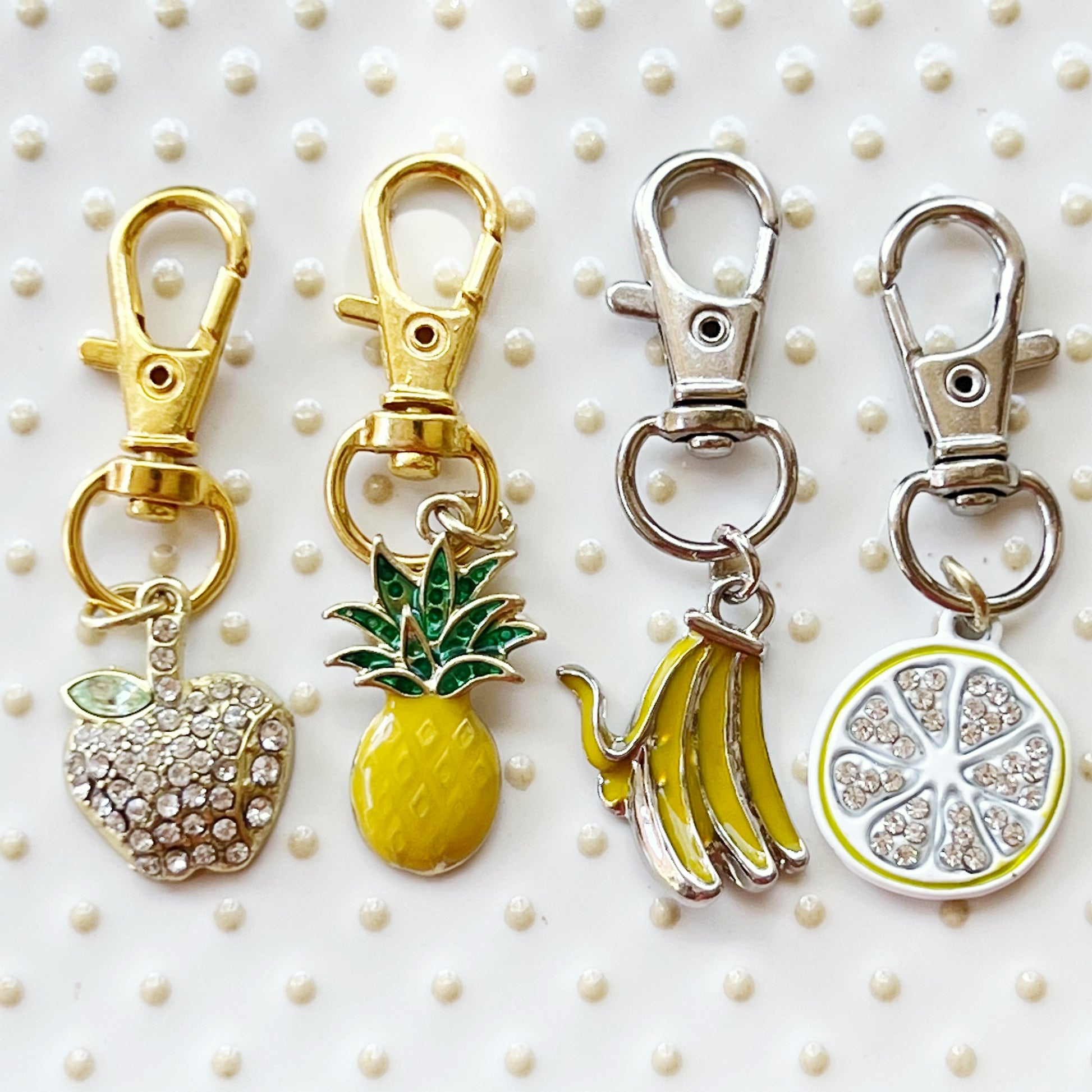 Fruit Zipper Pull Keychain Charm with Rhinestones