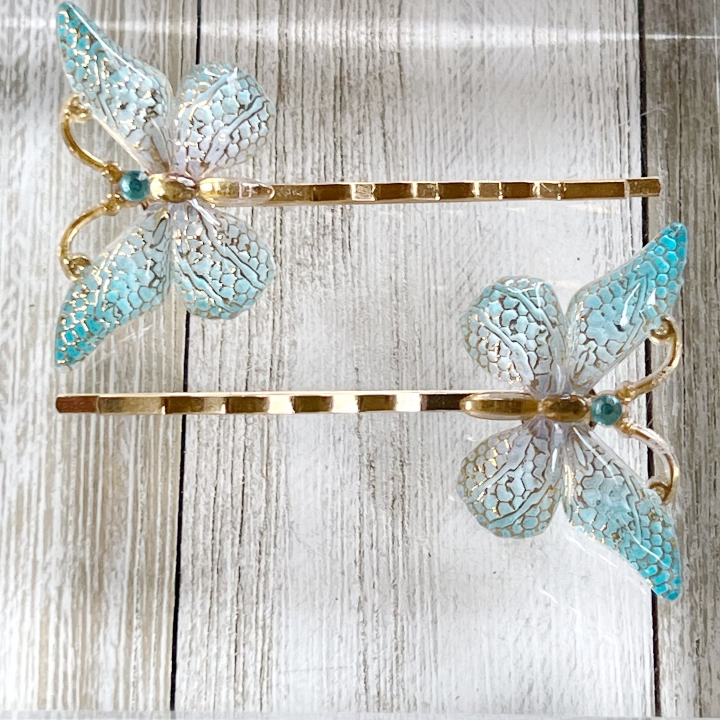 Blue & Gold Butterfly Hair Pins - Elegant and Whimsical Hair Accessories