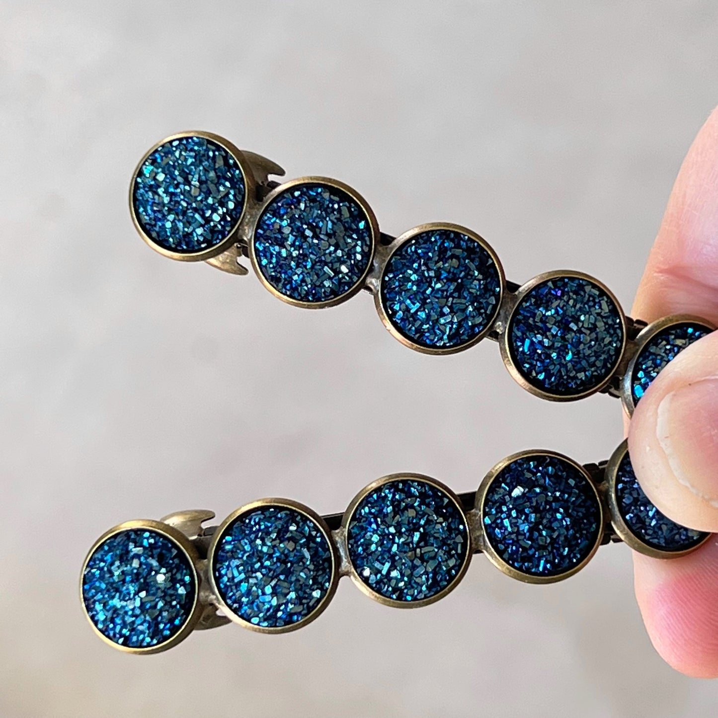 Cobalt Blue Druzy Brass Hair Clips