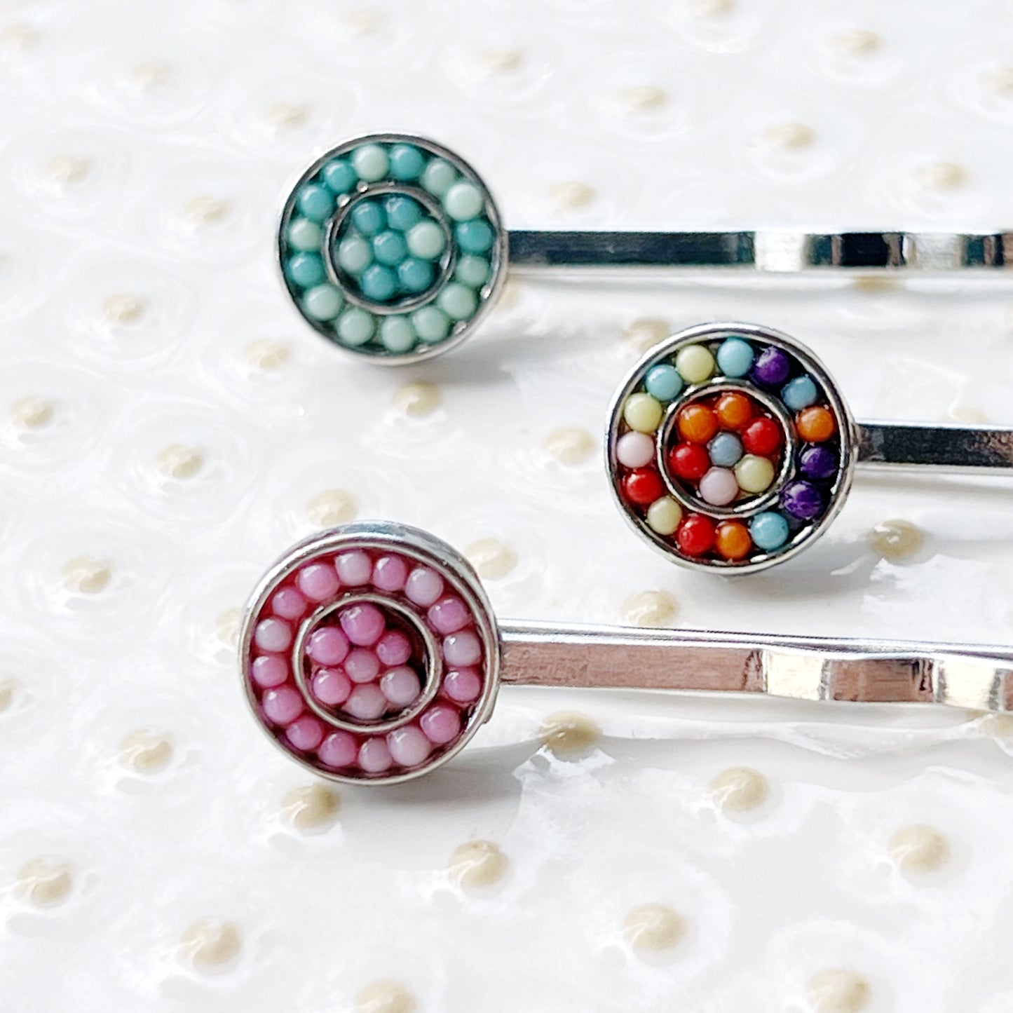 Set of 3 Seed Bead Hair Pins: Colorful & Versatile Hair Accessories