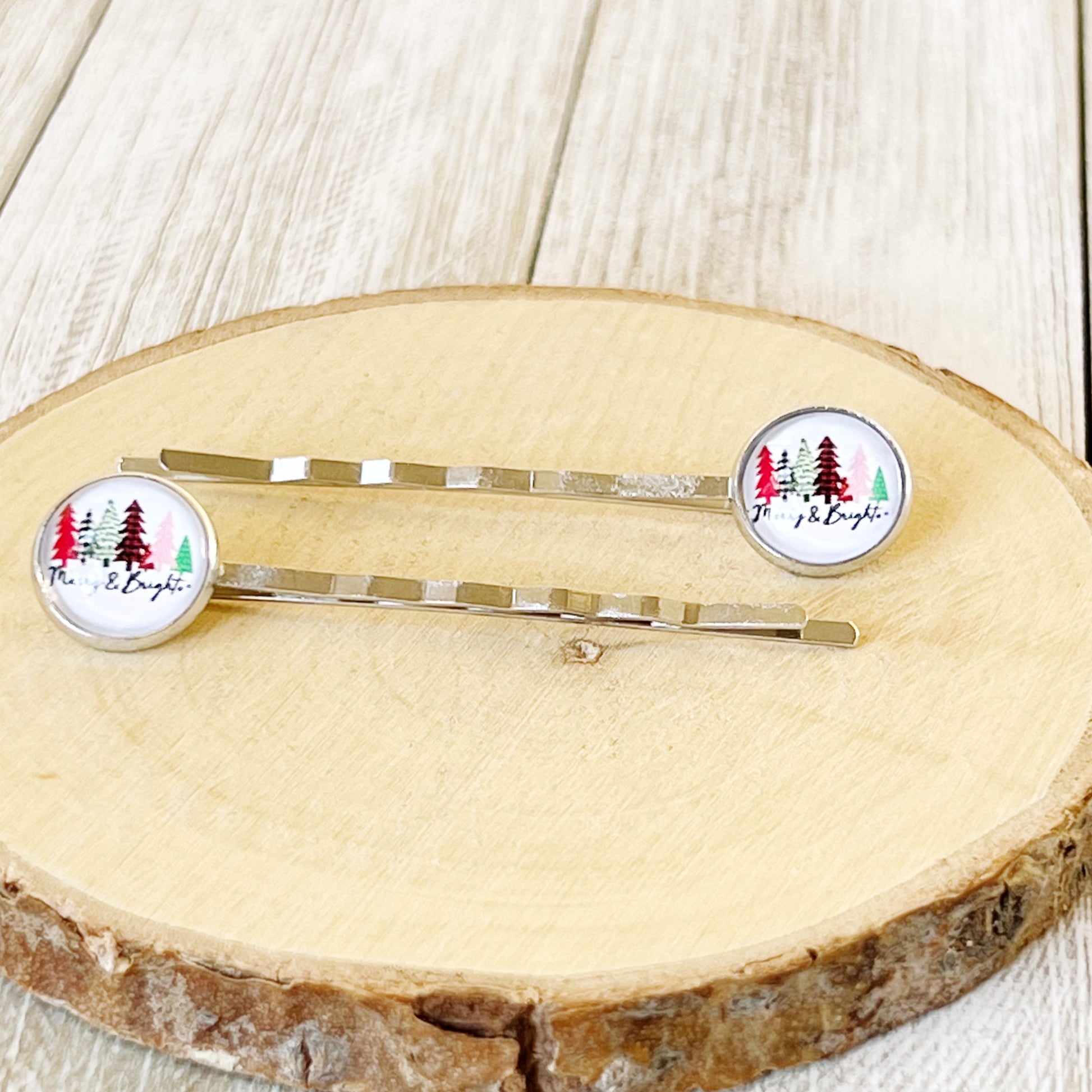 Merry & Bright Christmas Tree Holiday Bobby Pins