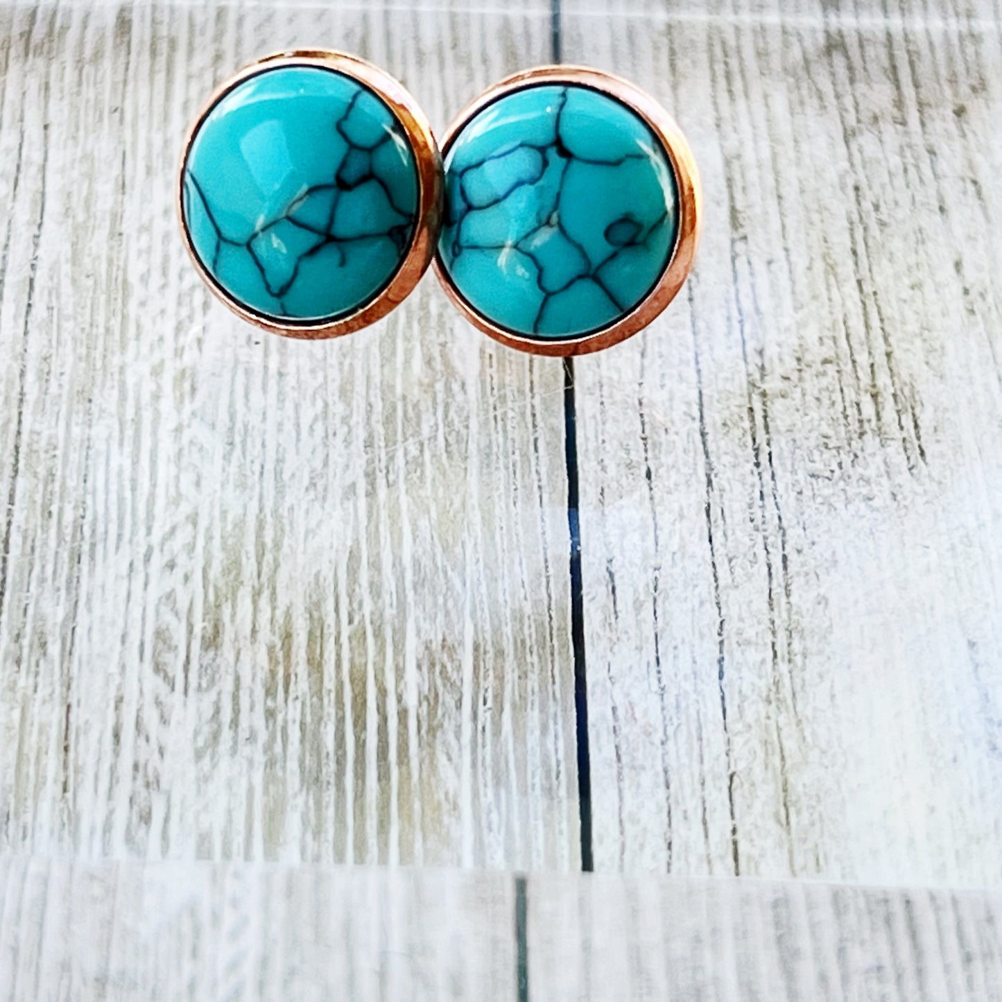 Turquoise Rose Gold Stud Earrings: Boho Western Charm for Unique Style Statements