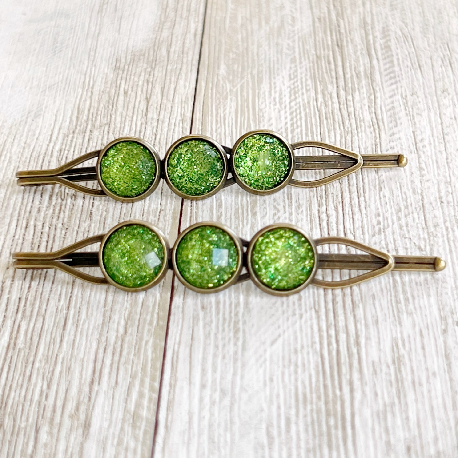 Patterned Green Glitter Acrylic Hair Pins - Sparkling Hair Accessories with Style