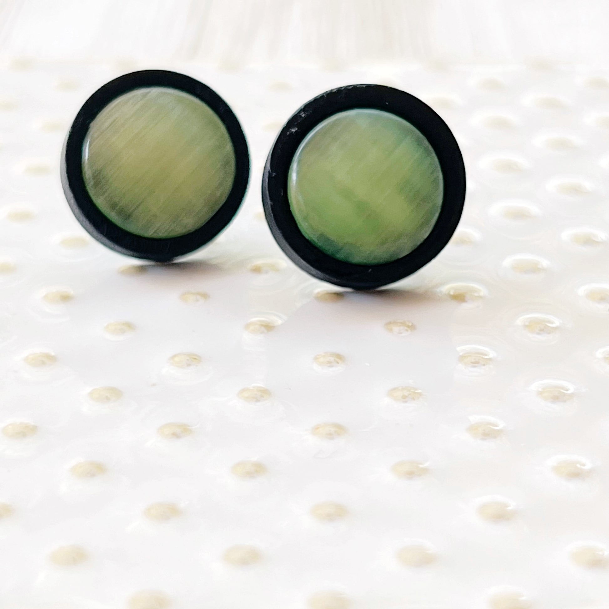 Green Glass Black Wood Unisex Stud Earrings - Stylish & Versatile Accessories