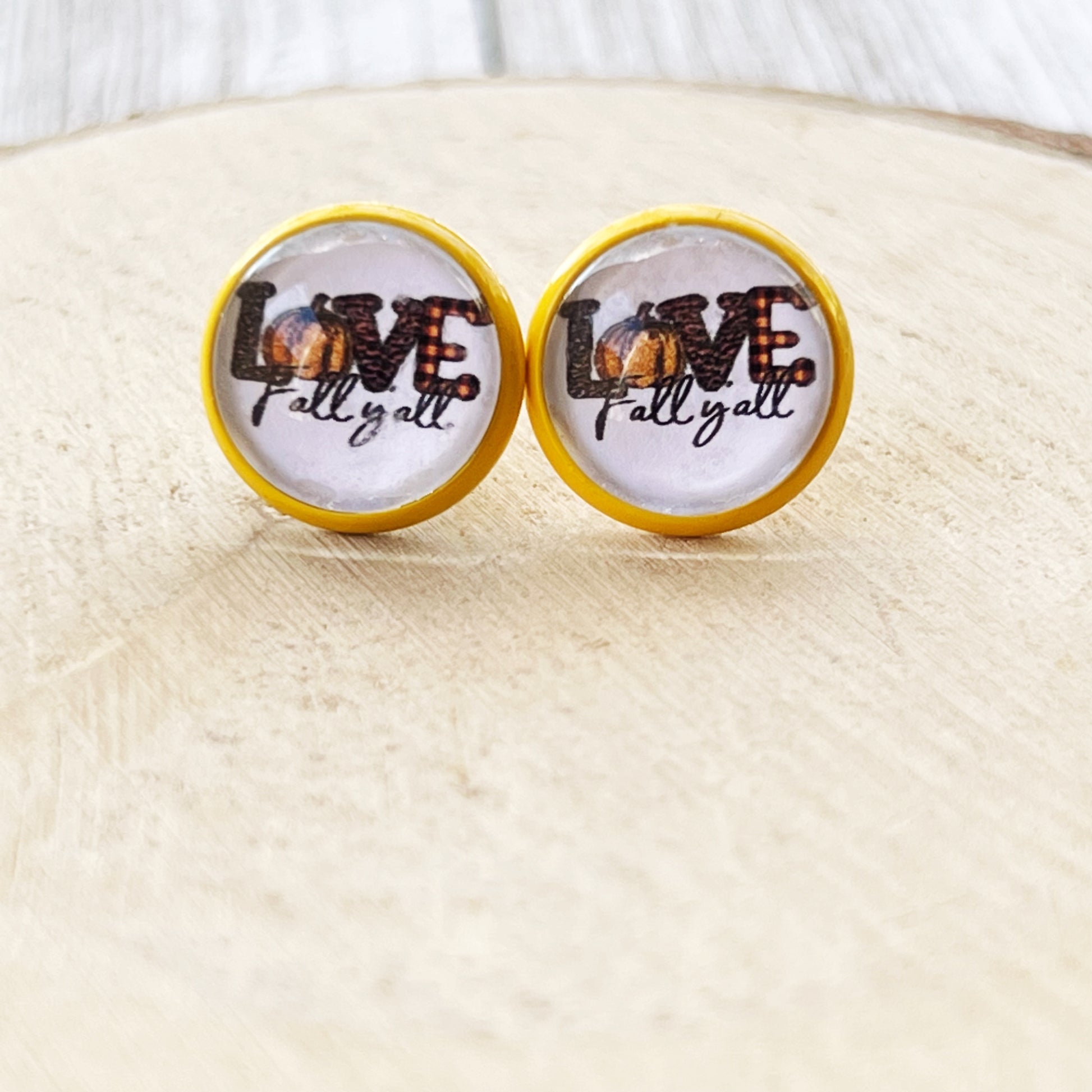 Love Fall Y’all Pumpkin Yellow Stud Earrings - Festive & Stylish Accessories