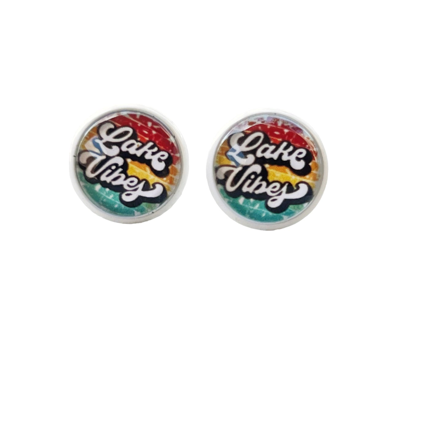 White Stud Earrings with 'Lake Vibes' - Stylish & Vibrant Accessories
