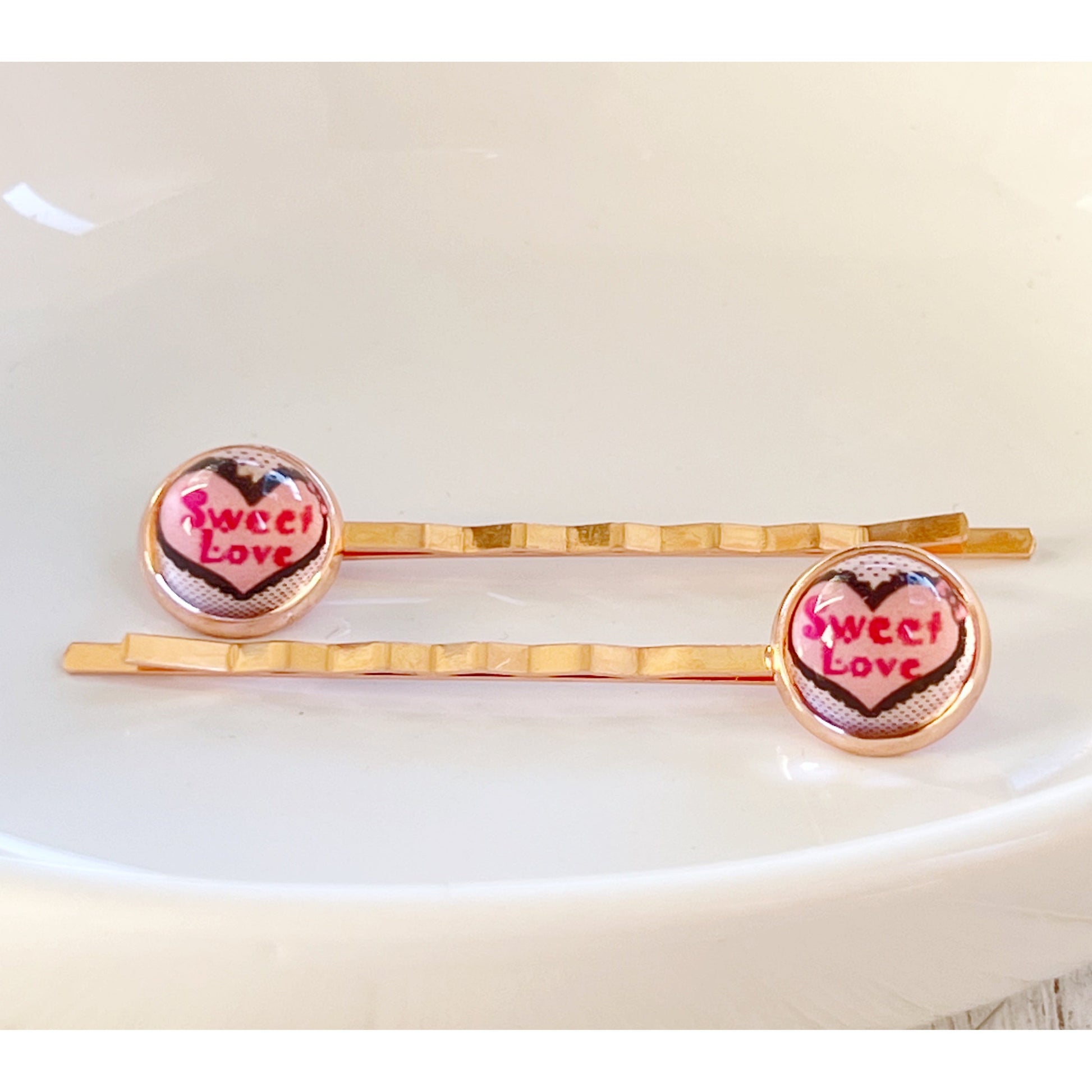 Pink Sweet Love Heart Hair Pins