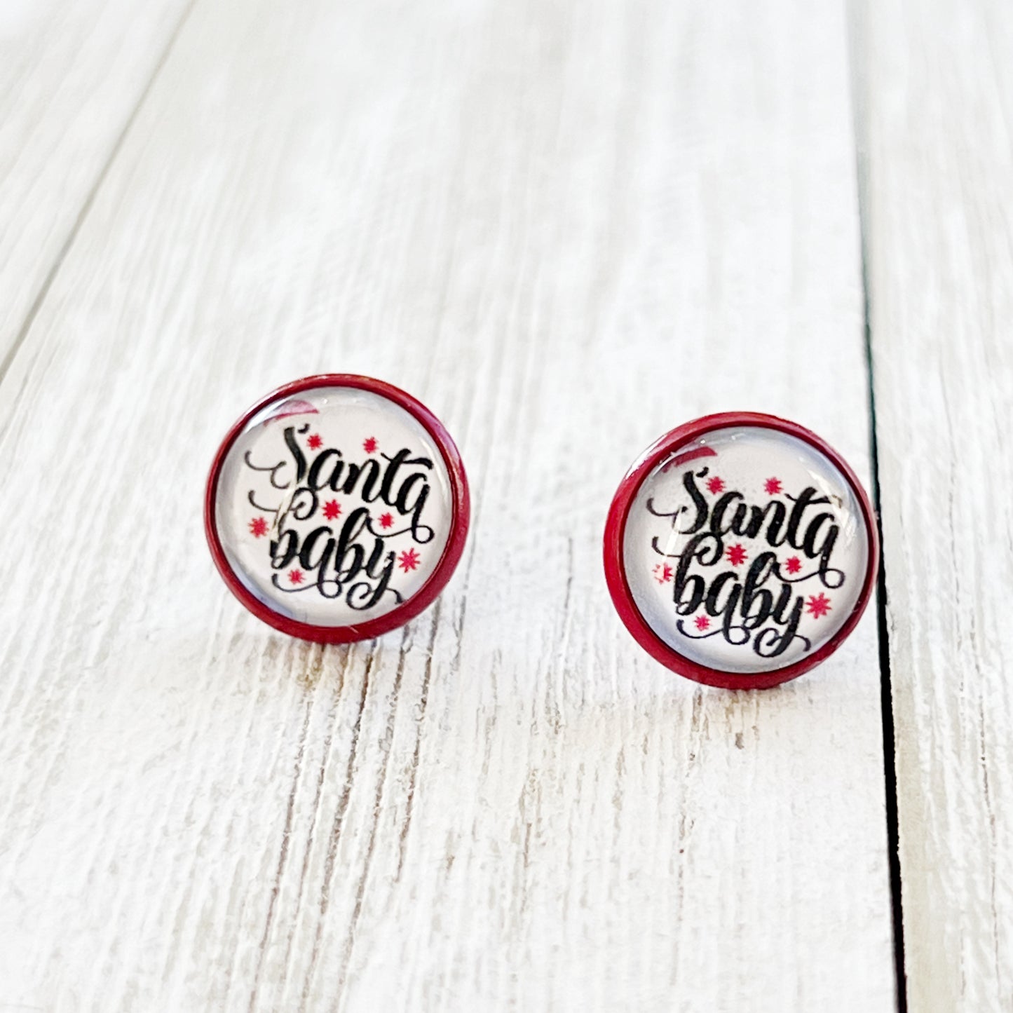 Red Stud Earrings: Festive 'Santa Baby' Design for Christmas Cheer