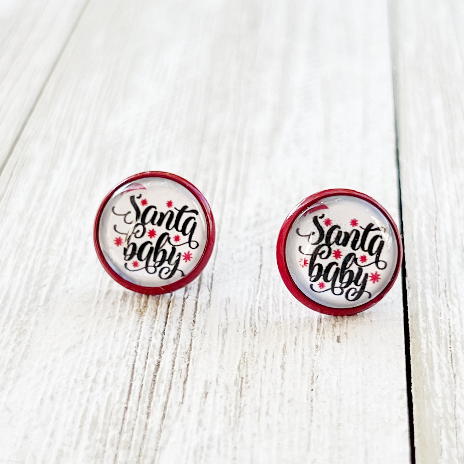 Red Stud Earrings: Festive 'Santa Baby' Design for Christmas Cheer