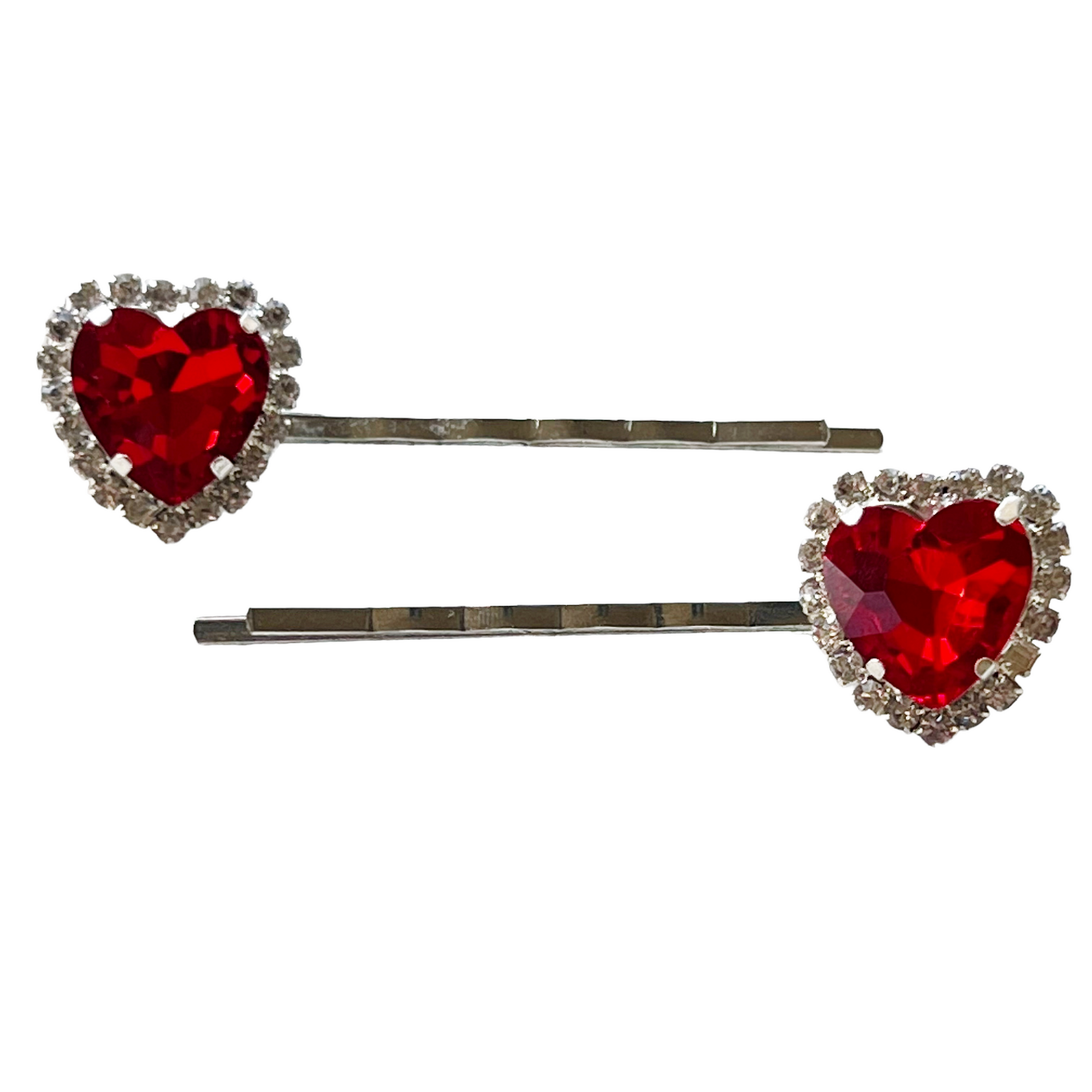 Red Rhinestone Heart Hair Pins