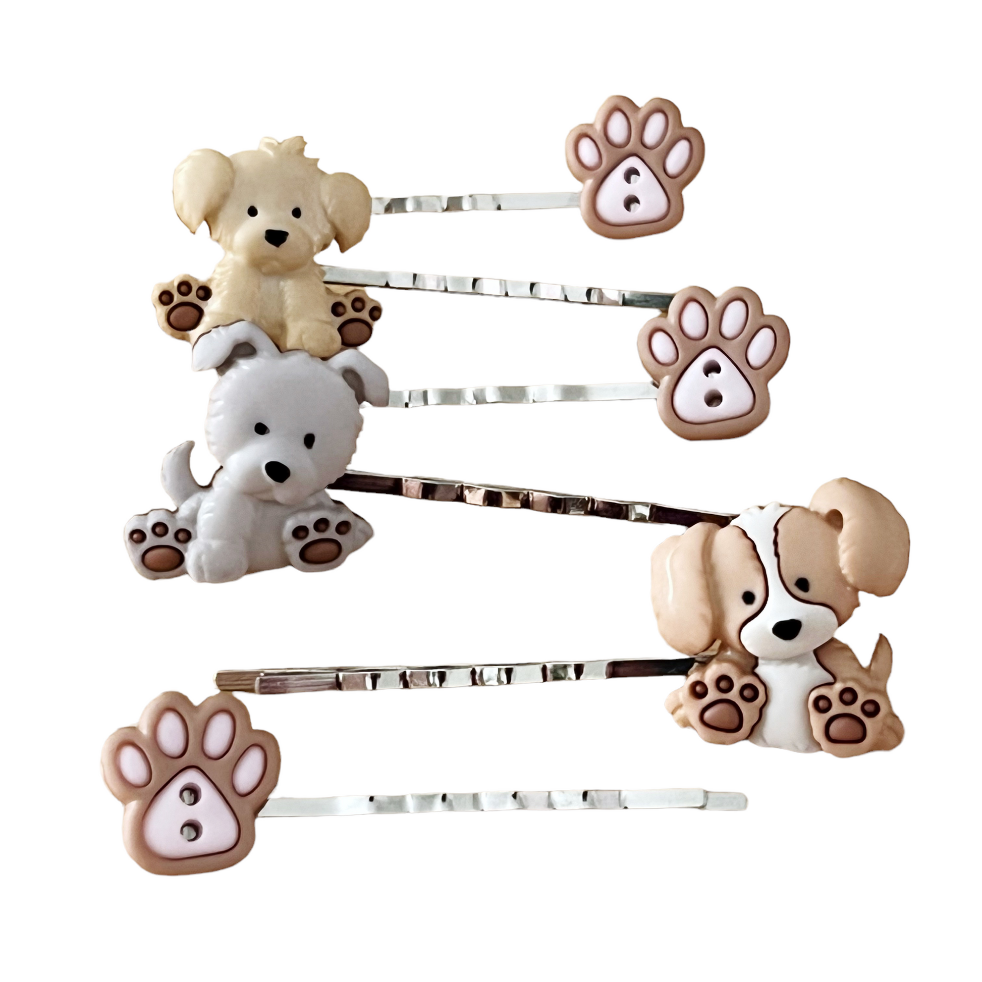 Set of 6 Dog & Paw Print Hair Pins: Adorable Accessories for Pet Lovers