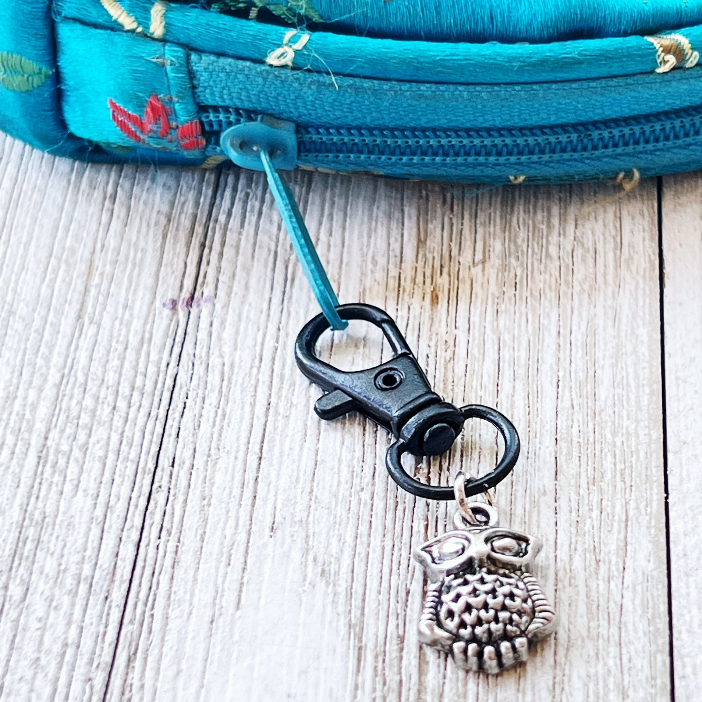 Set of 3 Silver Owl Purse Charms with Rhinestone Accents