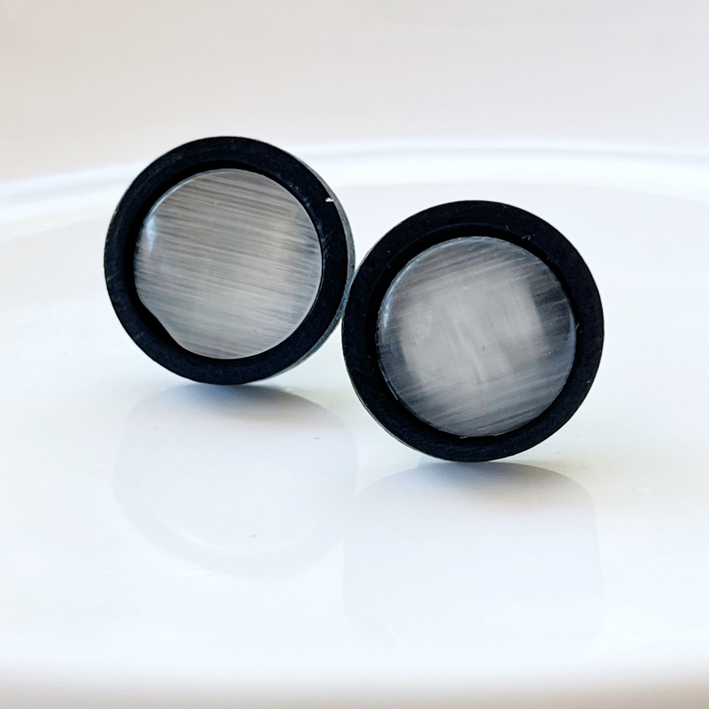 Gray Resin Black Wood Unisex Stud Earrings - Stylish & Versatile Accessories