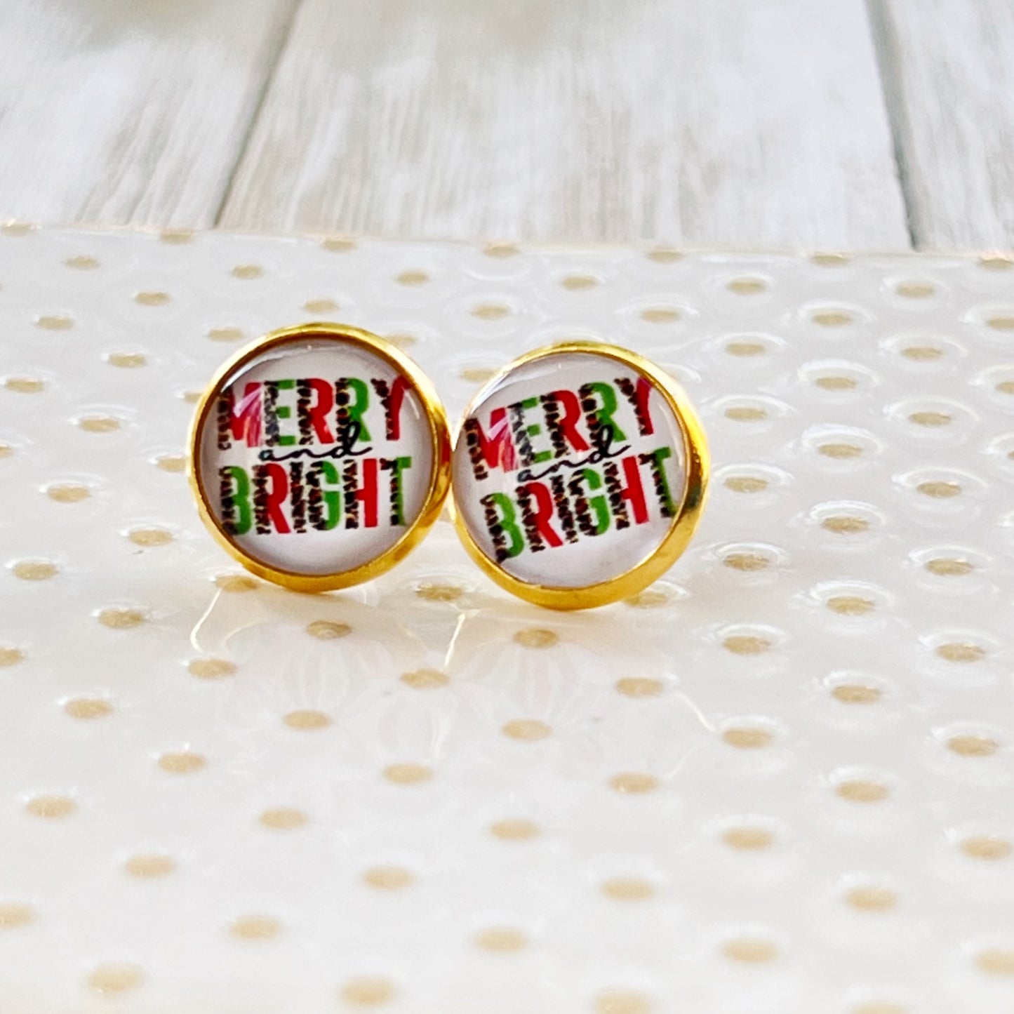 Merry & Bright Gold Christmas Stud Earrings - Festive Holiday Accessories