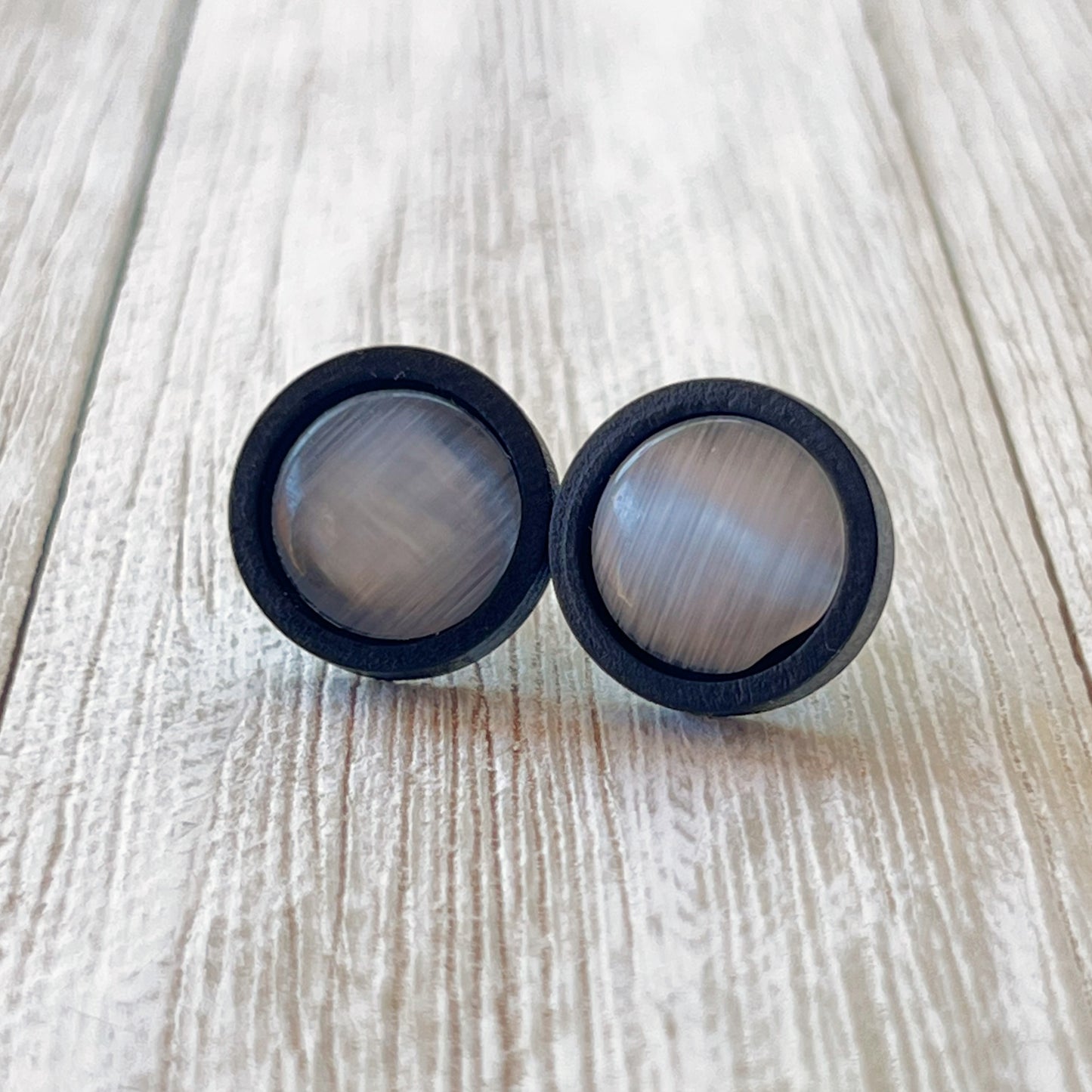 Gray Resin Black Wood Unisex Stud Earrings - Stylish & Versatile Accessories