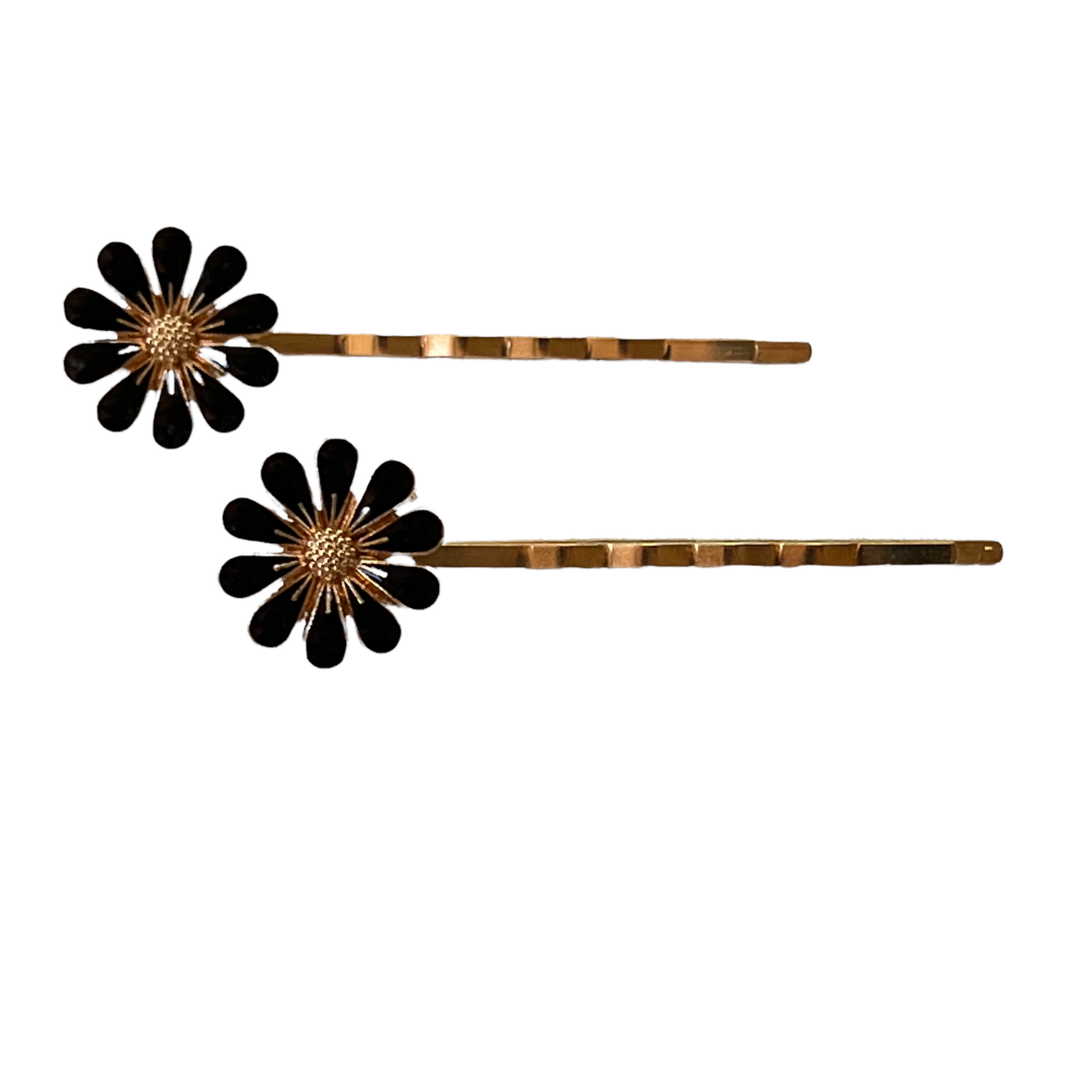 Black Enamel Flower Decorative Gold Hair Pins - Elegant Floral Hair Accessories