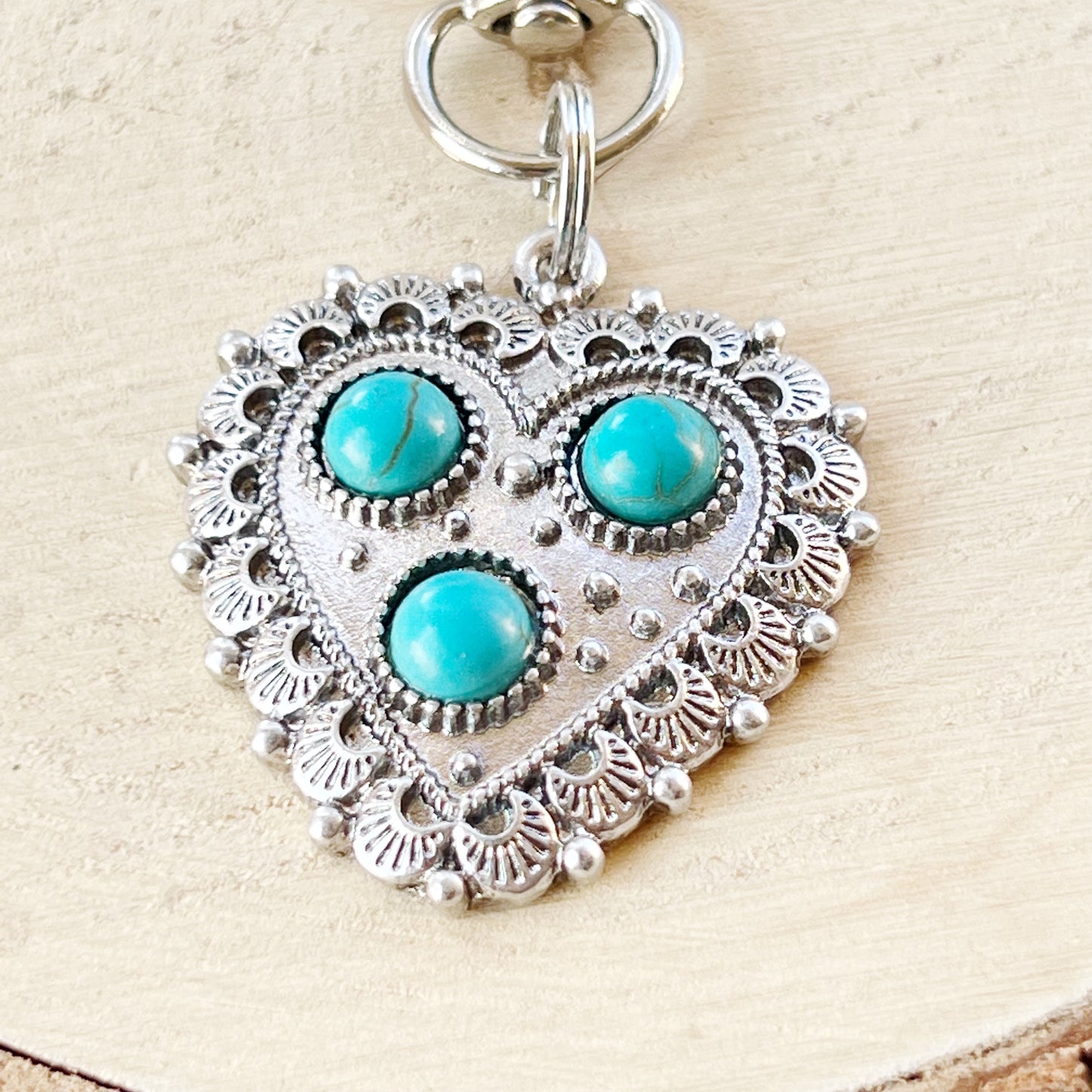 Turquoise Silver Heart Western Zipper Handbag Charm