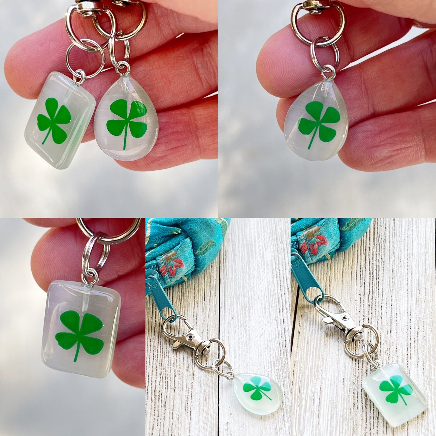 Shamrock Clover Leaf Zipper Pull Keychain Charm