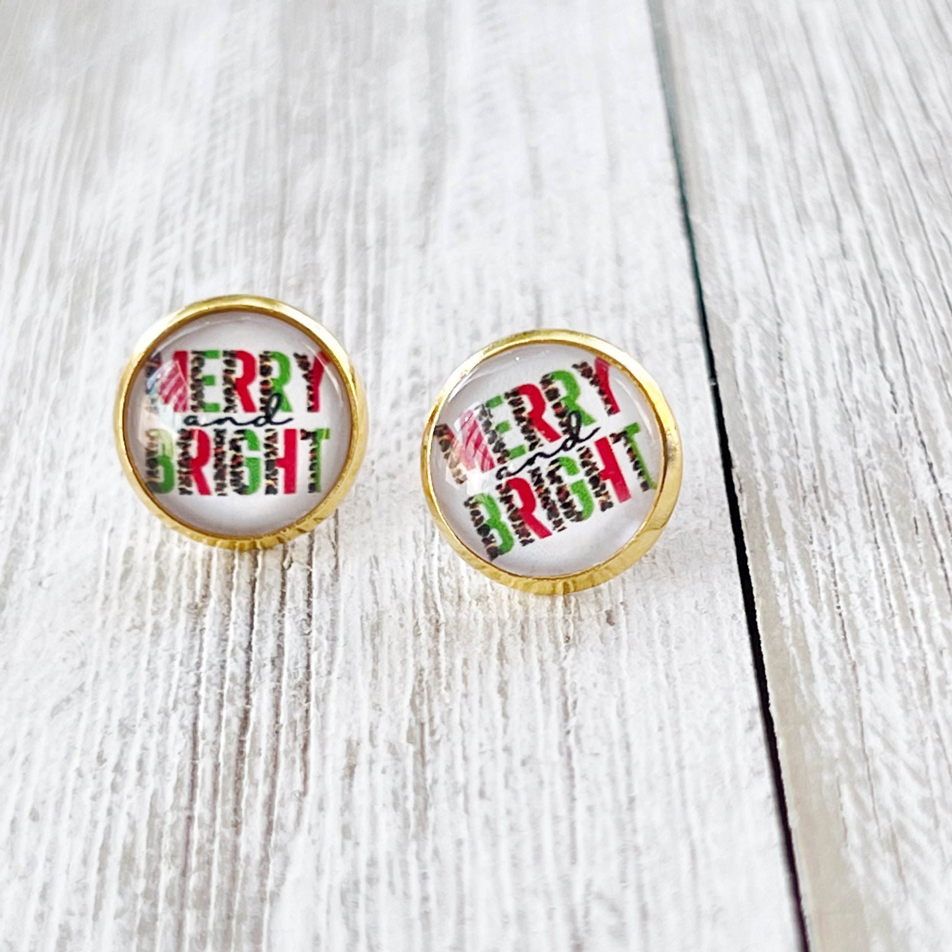 Merry & Bright Gold Christmas Stud Earrings - Festive Holiday Accessories