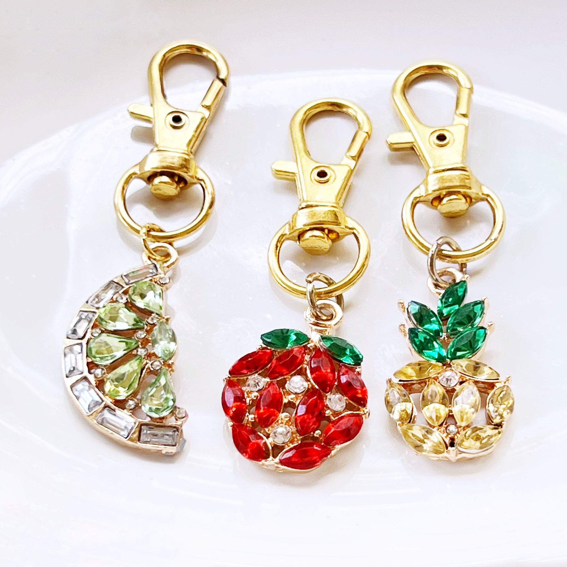 Fruit Zipper Pull Keychain Charm with Rhinestones