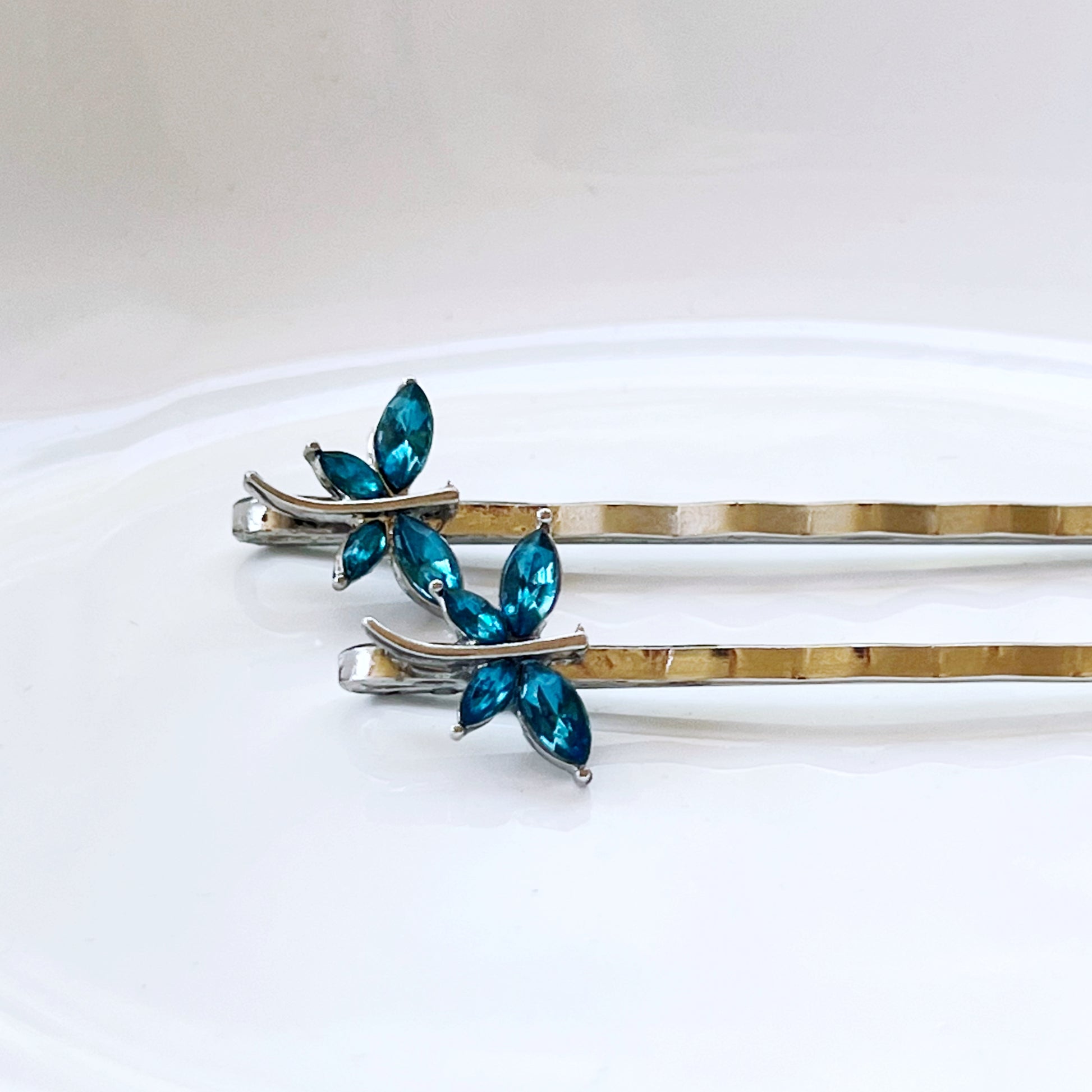 Blue Dragonfly Hair Pin - Stylish Women's Hair Accessories | Silver Bobby Pins with Rhinestones