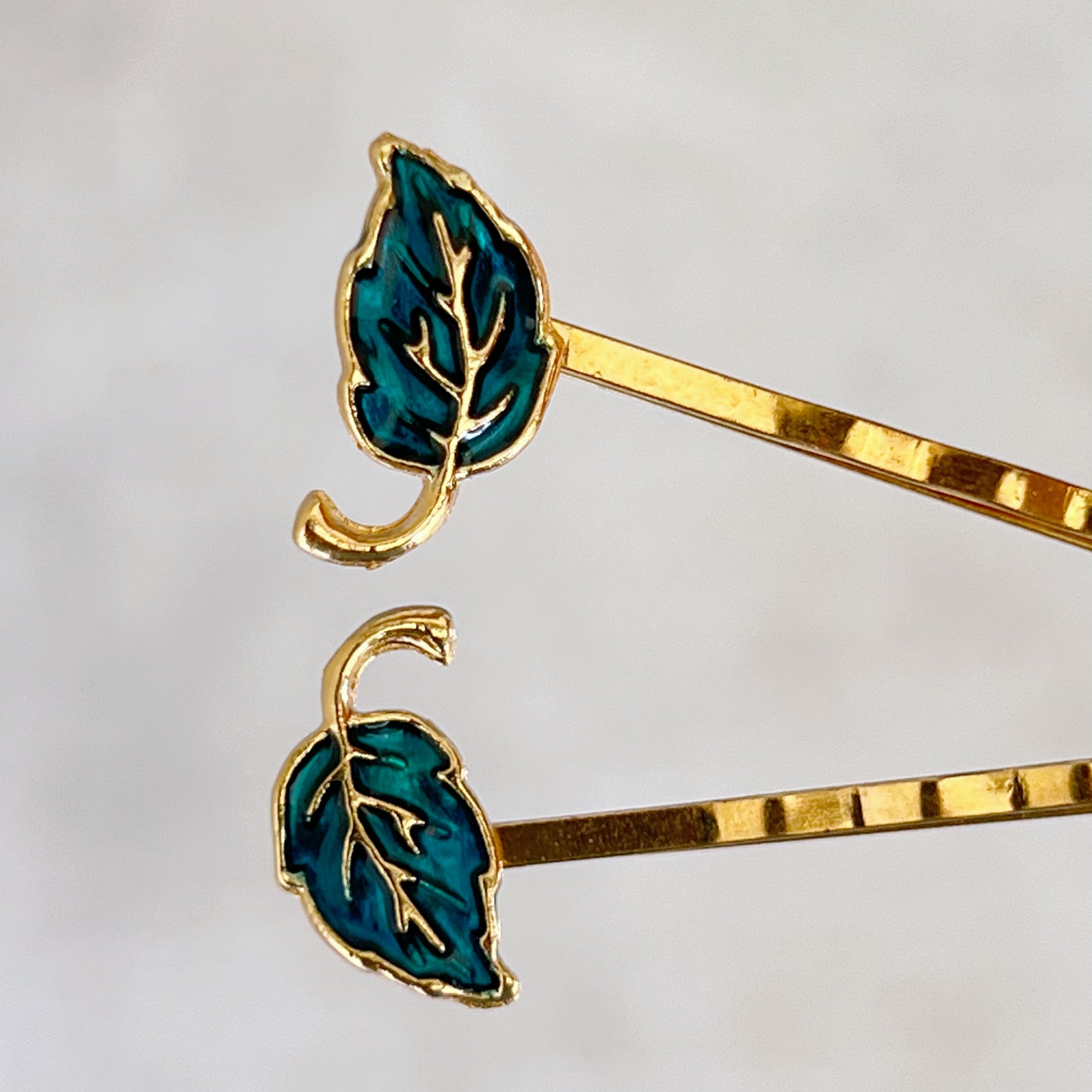 Blue Enamel Leaf Hair Pins - Stylish Decorative Bobby Pins for Women's Hairstyles | Elegant Hair Barrettes and Accessories