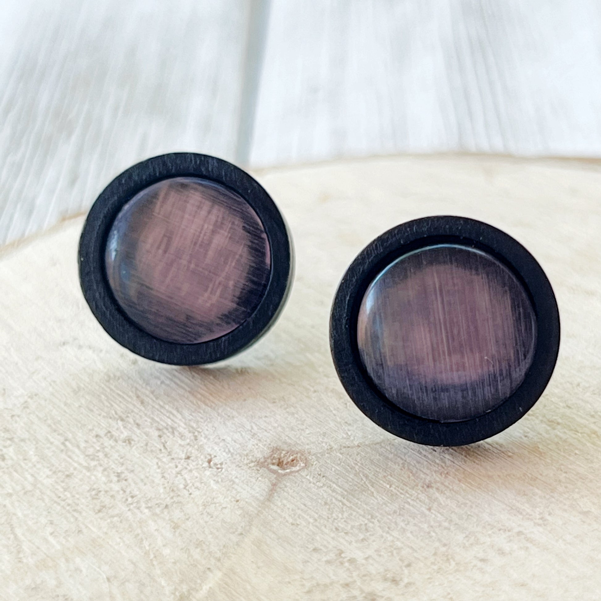 Gray Resin Black Wood Unisex Stud Earrings - Stylish & Versatile Accessories