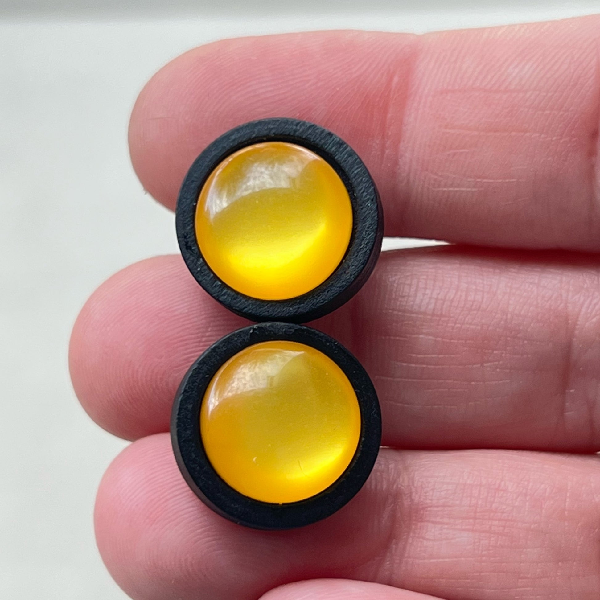 Yellow Resin Black Wood Unisex Stud Earrings - Stylish & Versatile Accessories
