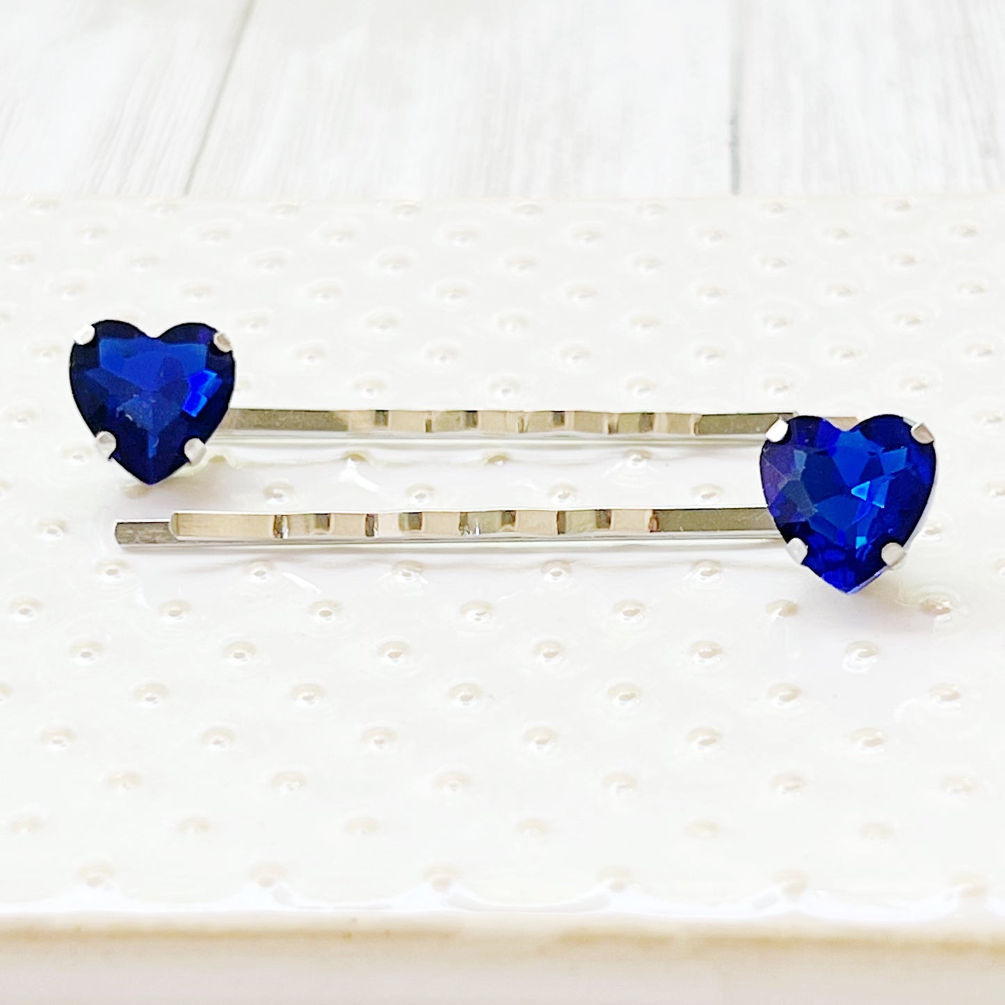 Blue Rhinestone Heart Hair Pins - Elegant and Sparkling Accessories