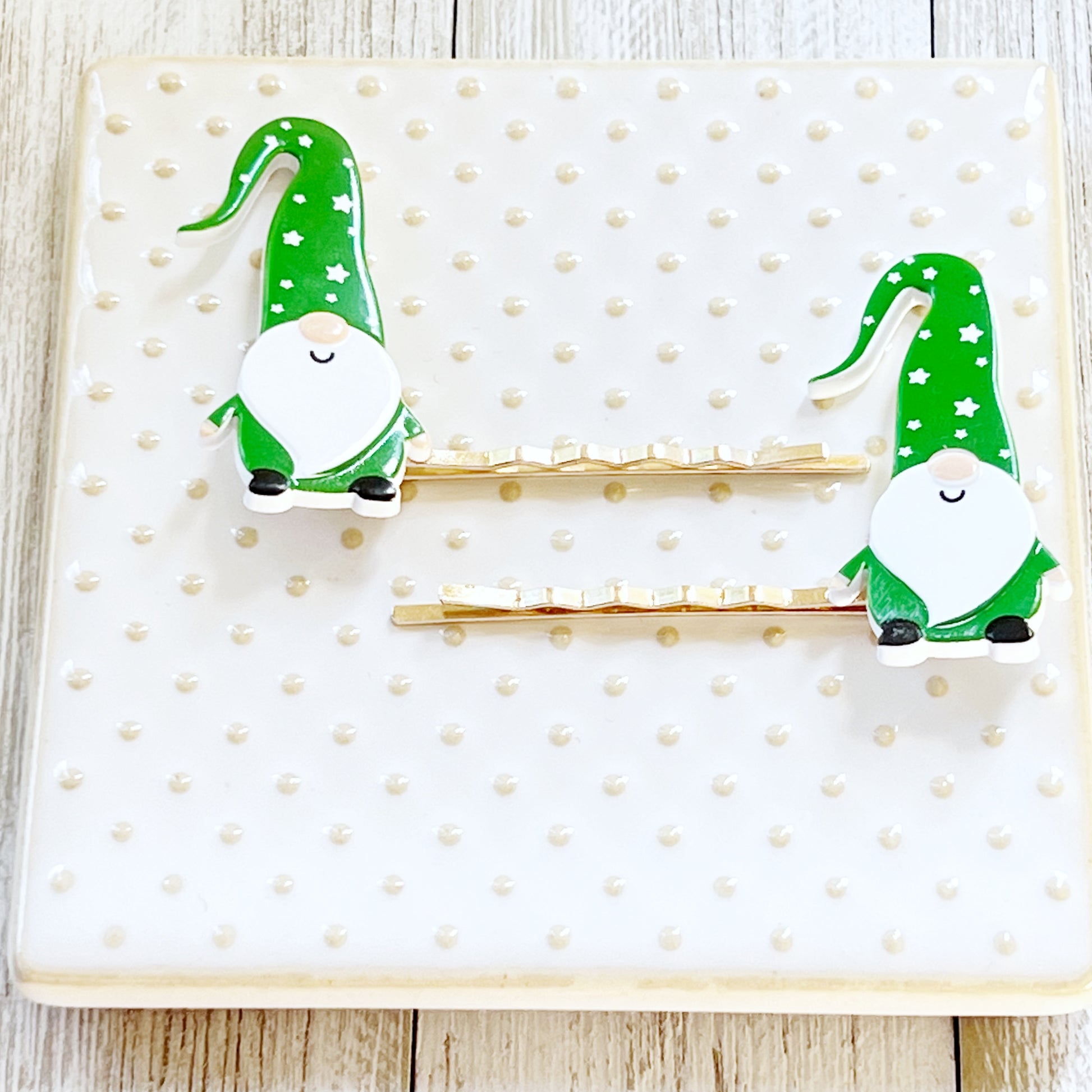 Green Gnome Christmas Hair Pins