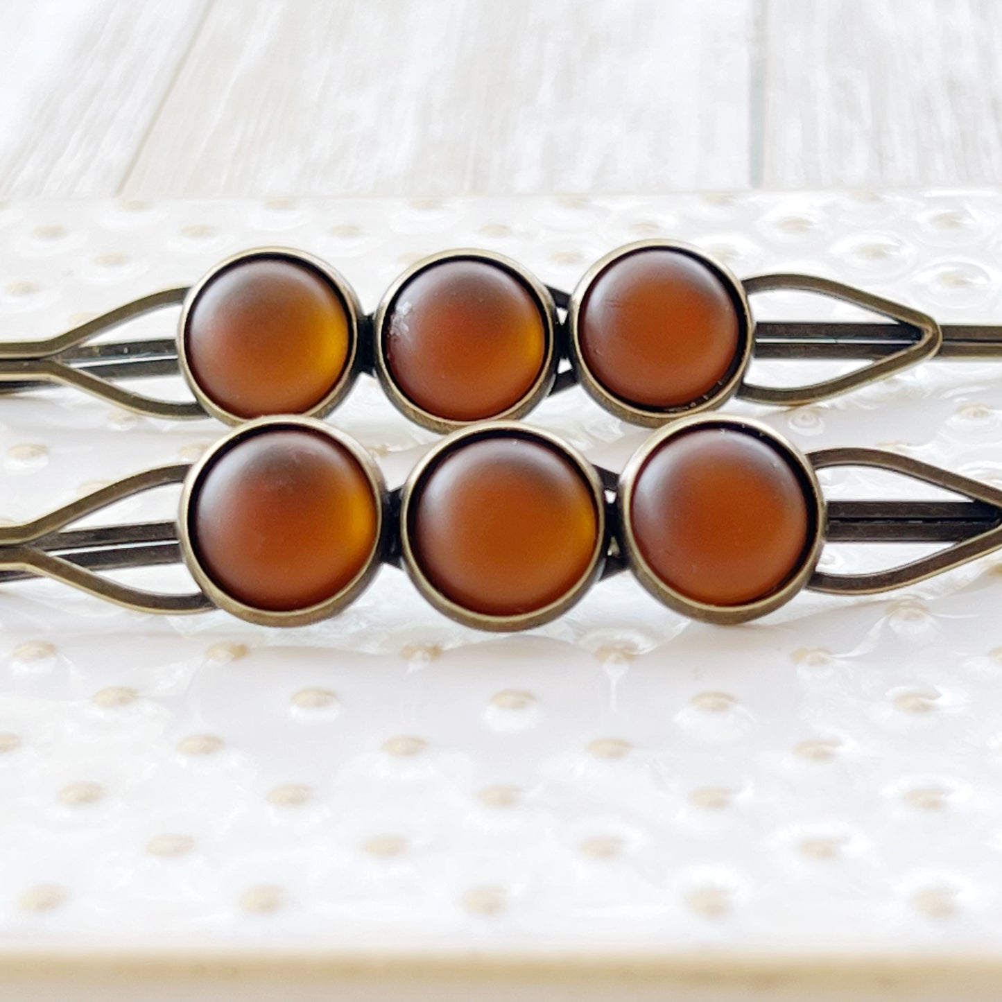 Satin Brown Rhinestone Hair Pins