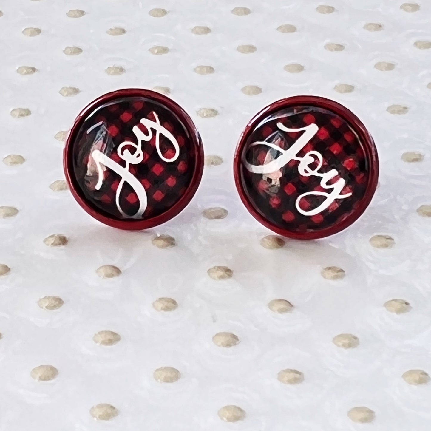 Red & Black Buffalo Plaid Christmas Stud Earrings: Festive Joyful Accents for Holiday Cheer