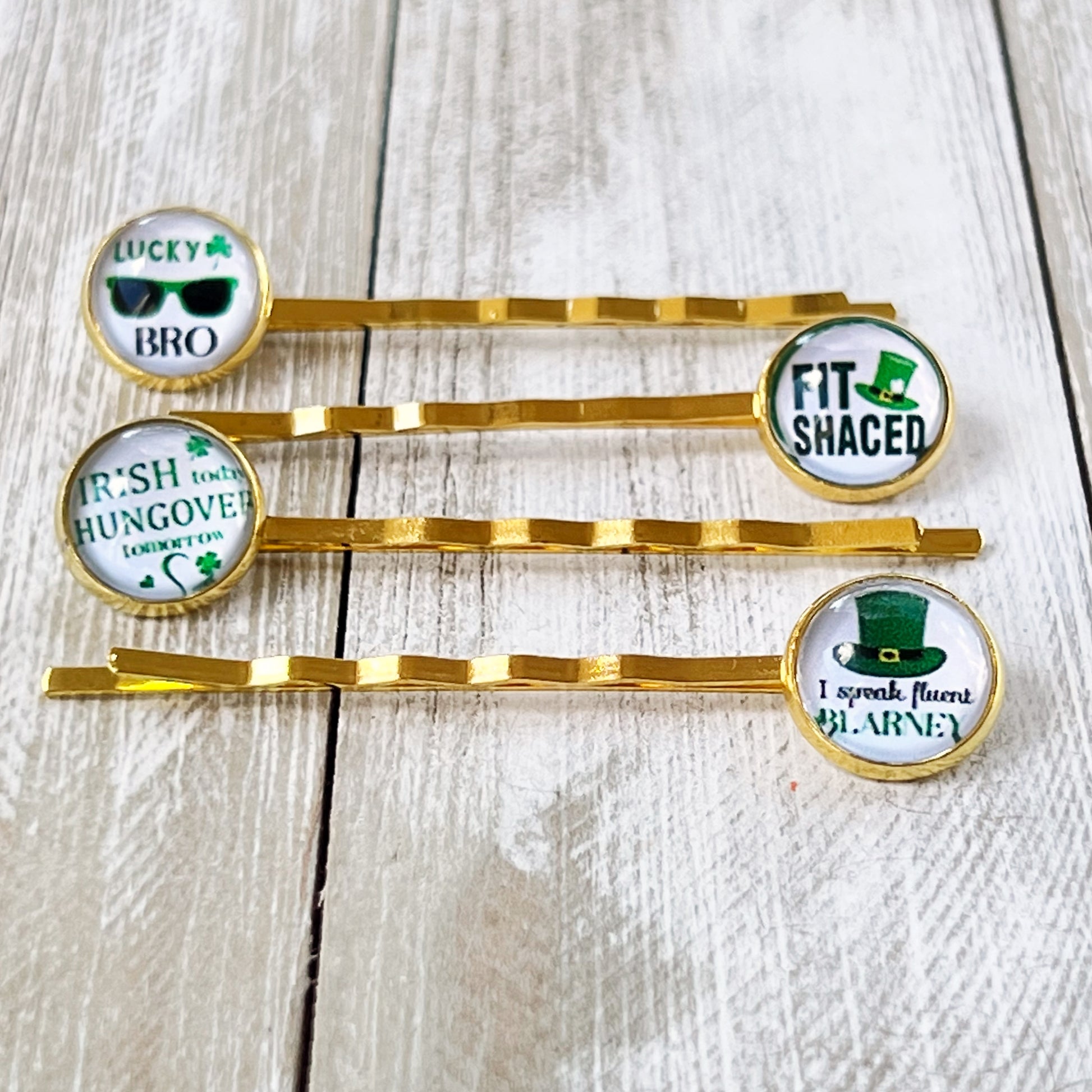 Set of 4 St. Patrick's Day Hair Pins with Funny Sayings: Festive Accessories