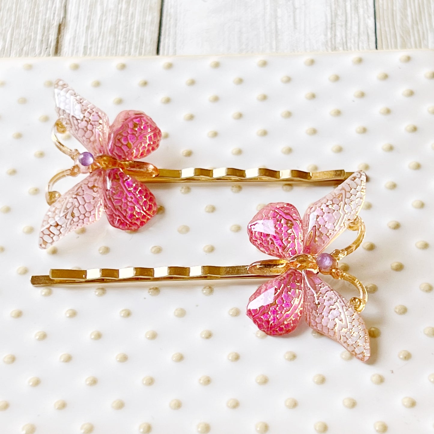 Pink & Gold Butterfly Hair Pins