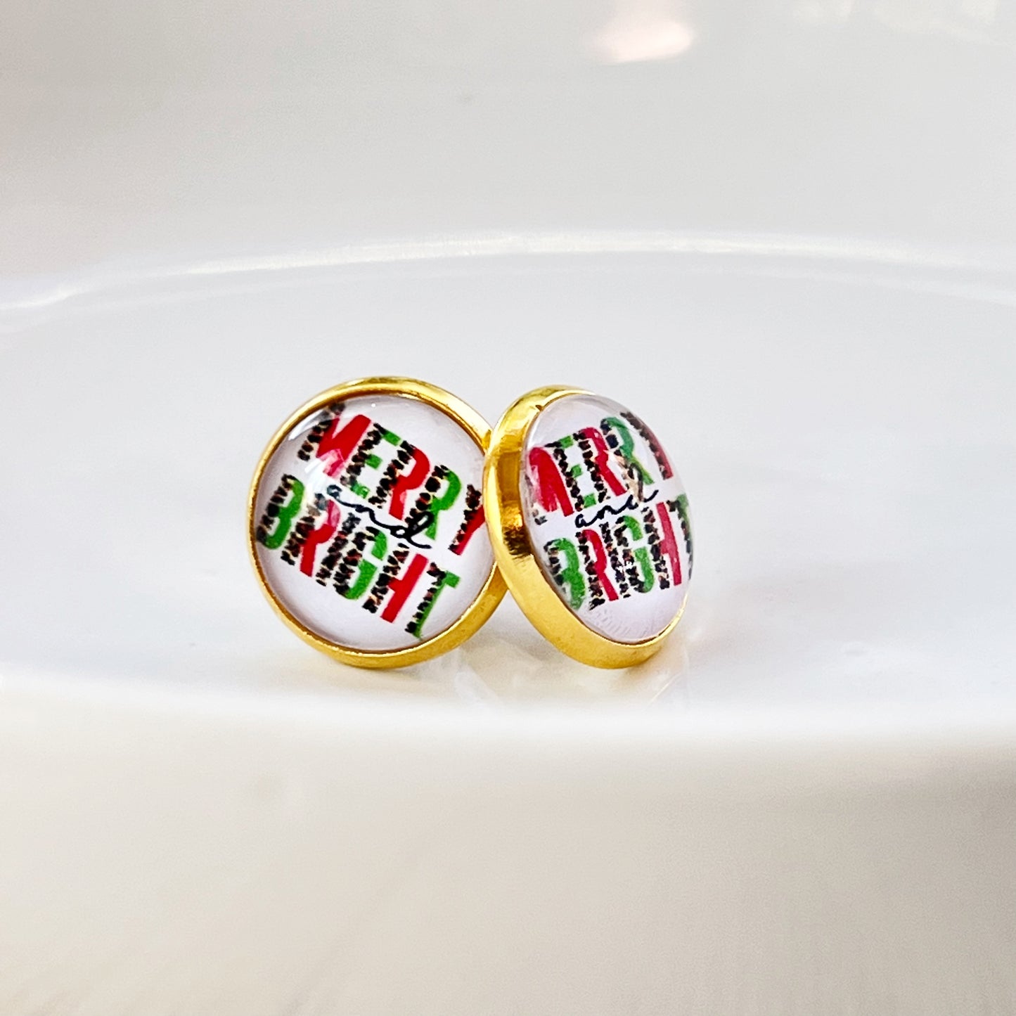 Merry & Bright Gold Christmas Stud Earrings - Festive Holiday Accessories