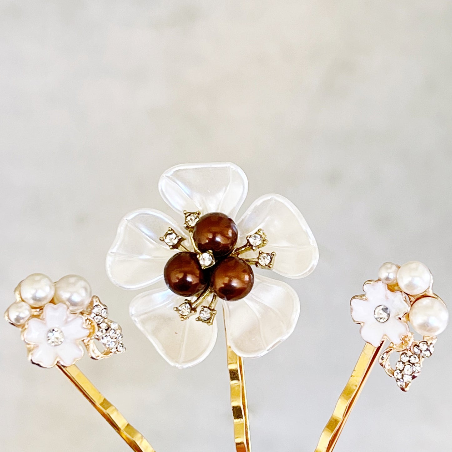 Brown Pearl Bridal Hair Pins Set - Wedding Hair Jewelry for Bride | White Floral, Pearl & Rhinestone Accessories for Elegant Hairstyles