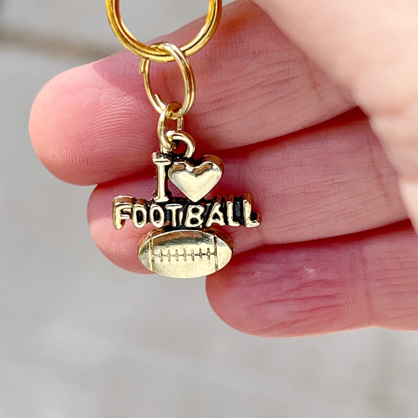 I Love Football Zipper Pull Keychain Charm with Rhinestones