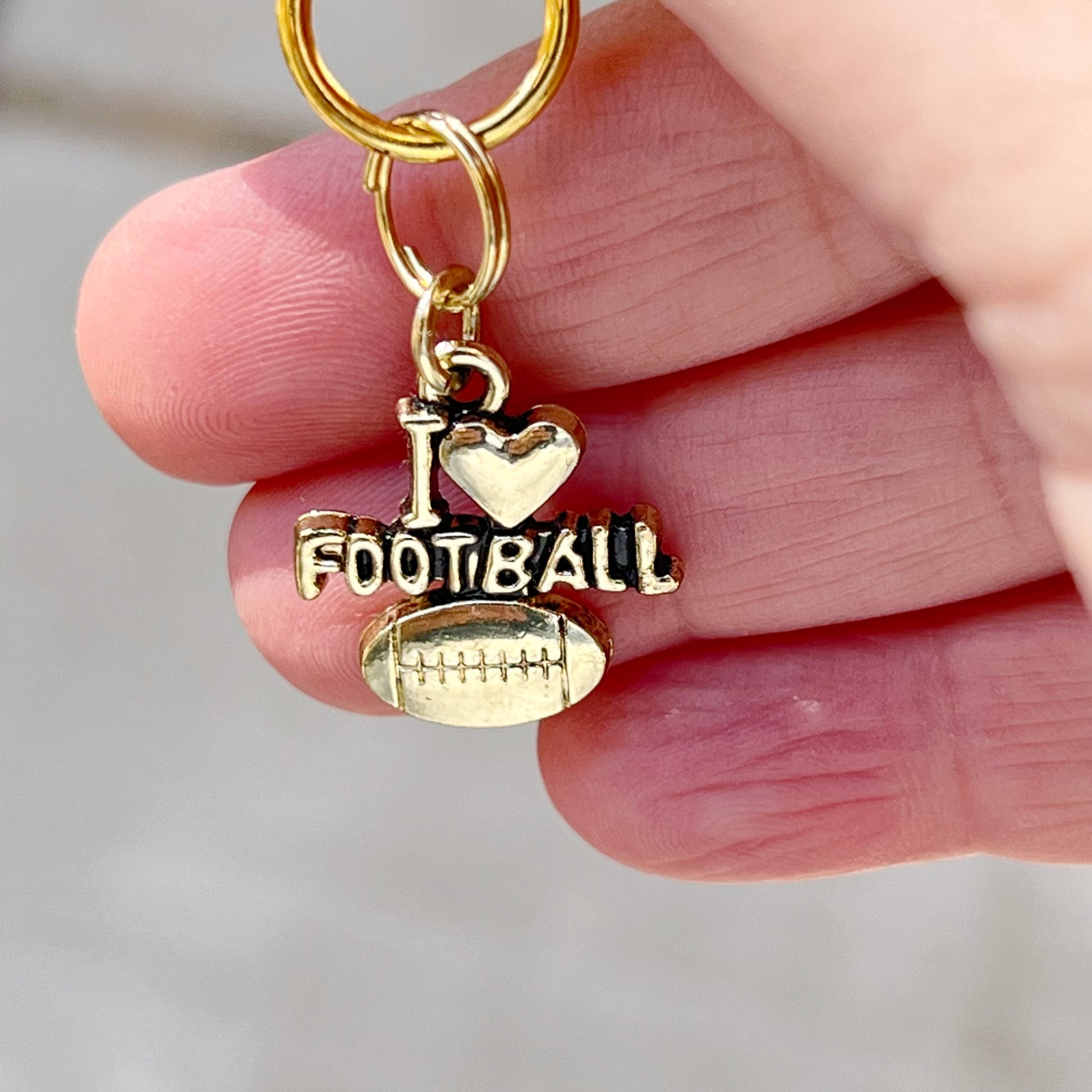 I Love Football Zipper Pull Keychain Charm with Rhinestones